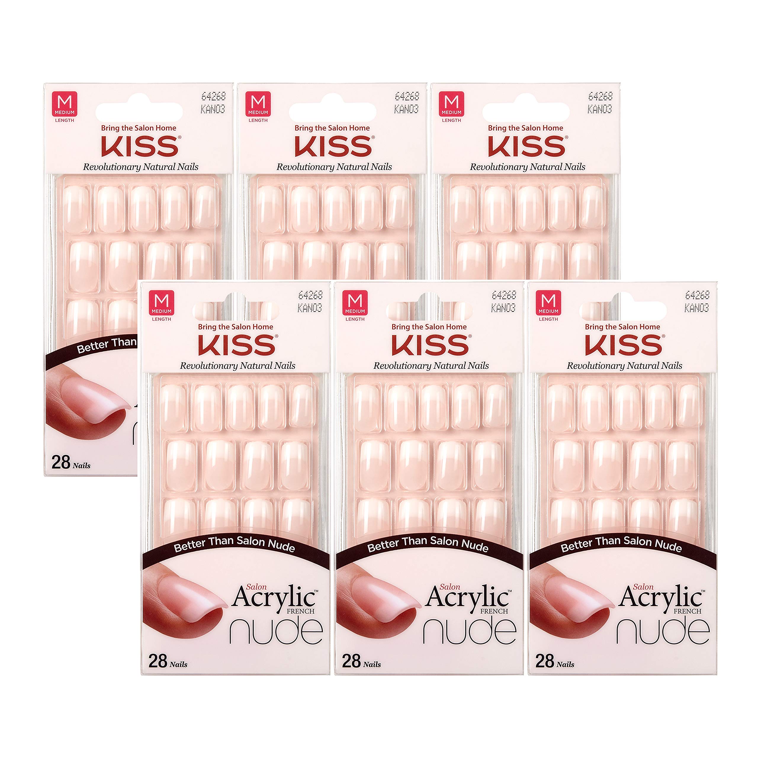 KISS Kiss Salon acrílico acabado francés natural, longitud media, ajuste cómodo.