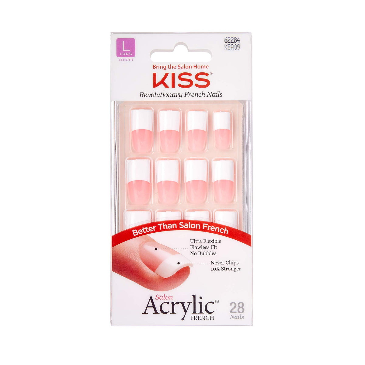 KISS Kiss Salon Uñas francesas 28 piezas primer plano, acabado elegante para diario.