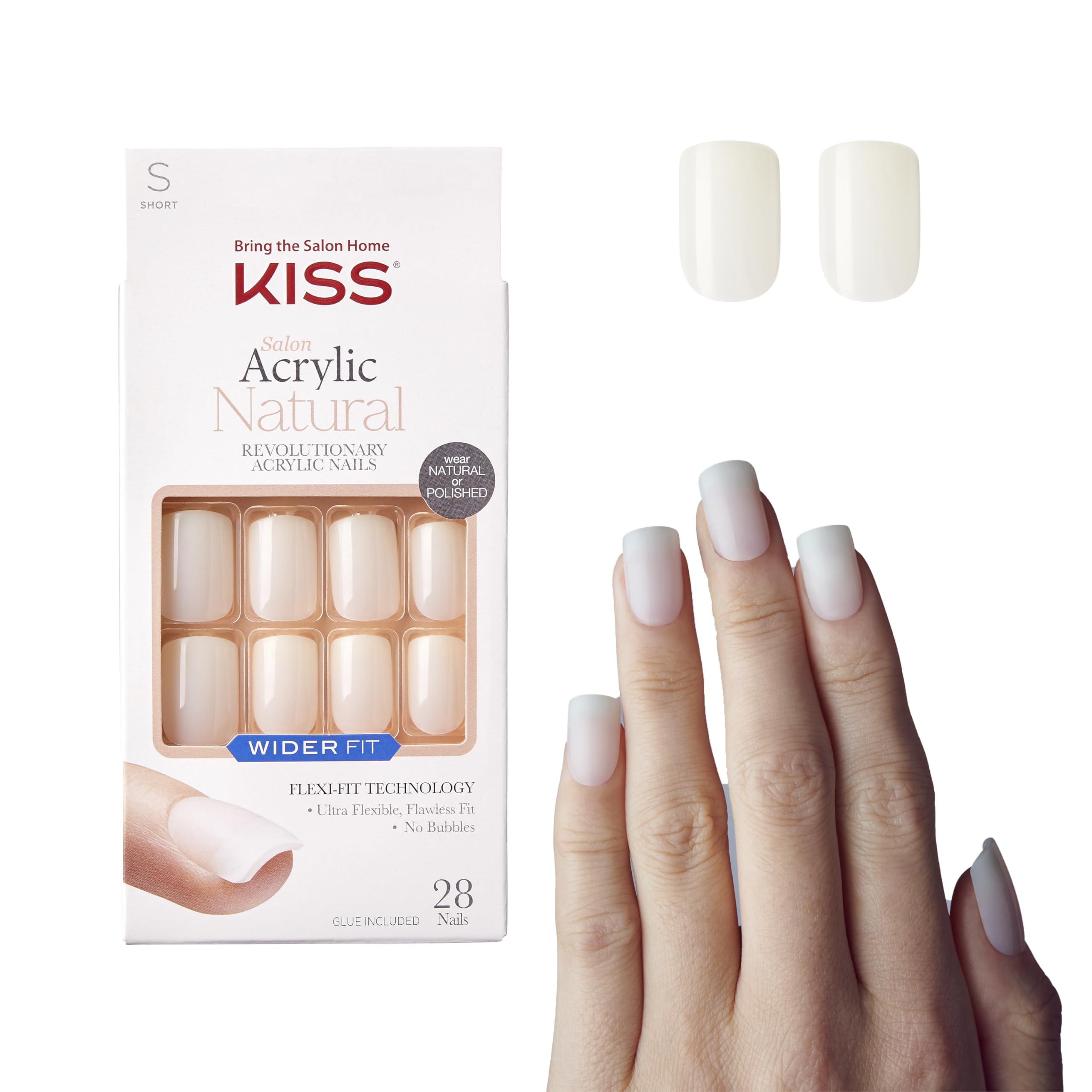 Uñas acrílicas KISS con ajuste ancho y aspecto natural para diario.