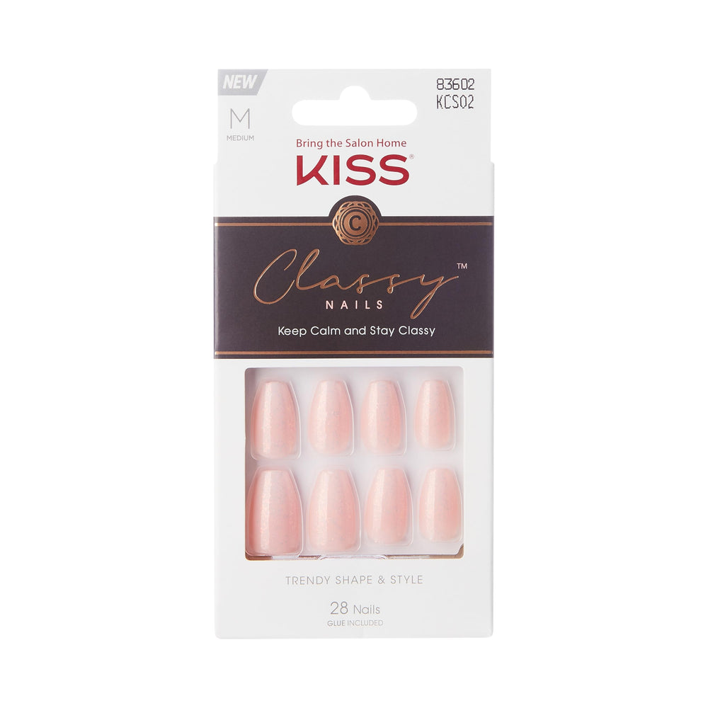 Uñas francesas KISS con acabado gel brillante para uso diario.