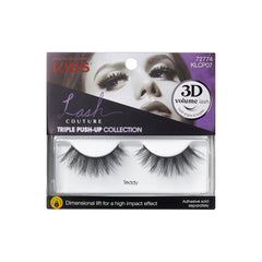 Pestañas Kiss Triple Push-Up Teddy 12mm par, volumen 3D para mirada definida.