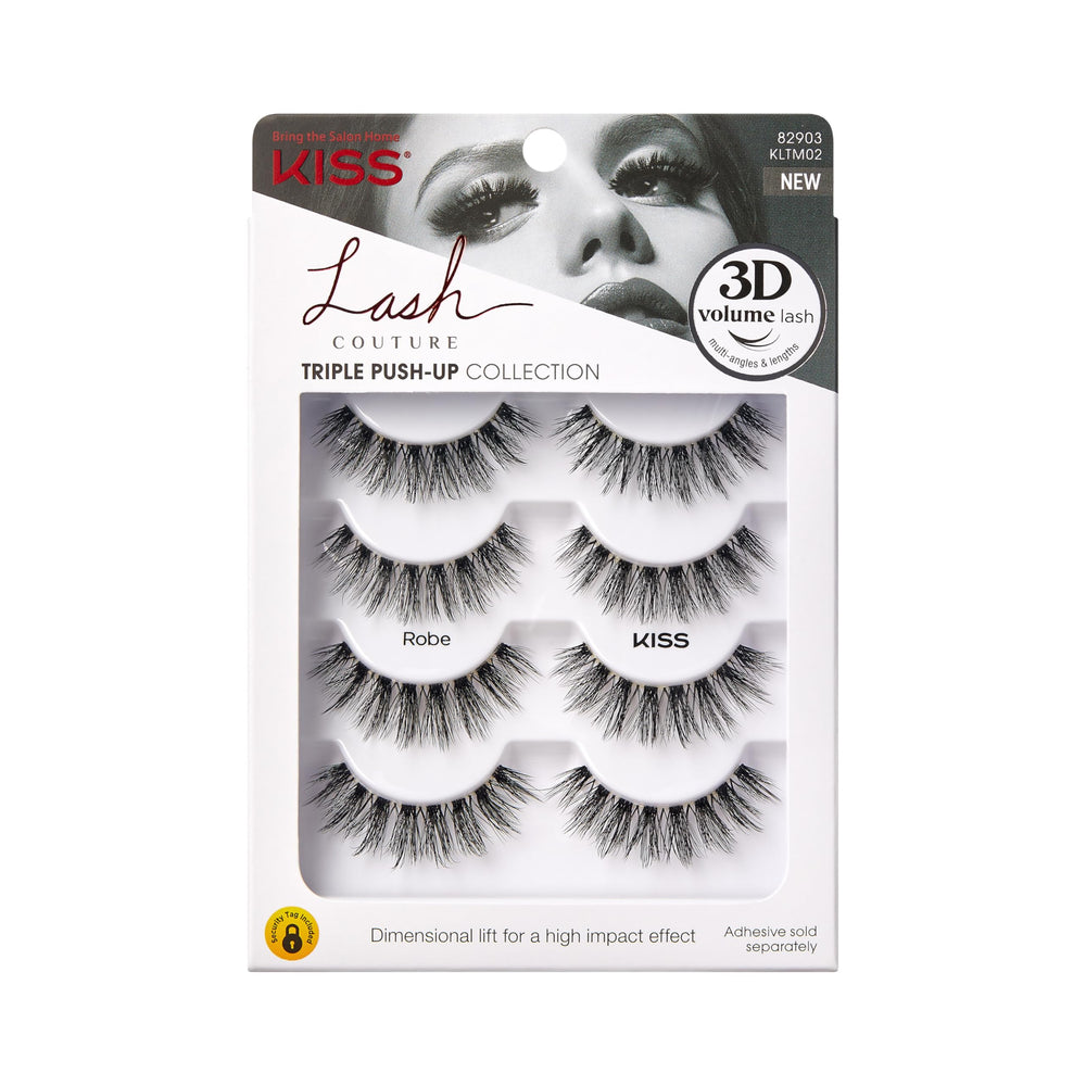 Kiss Triple Push-Up Robe: pestañas 12 mm para volumen y ligereza.