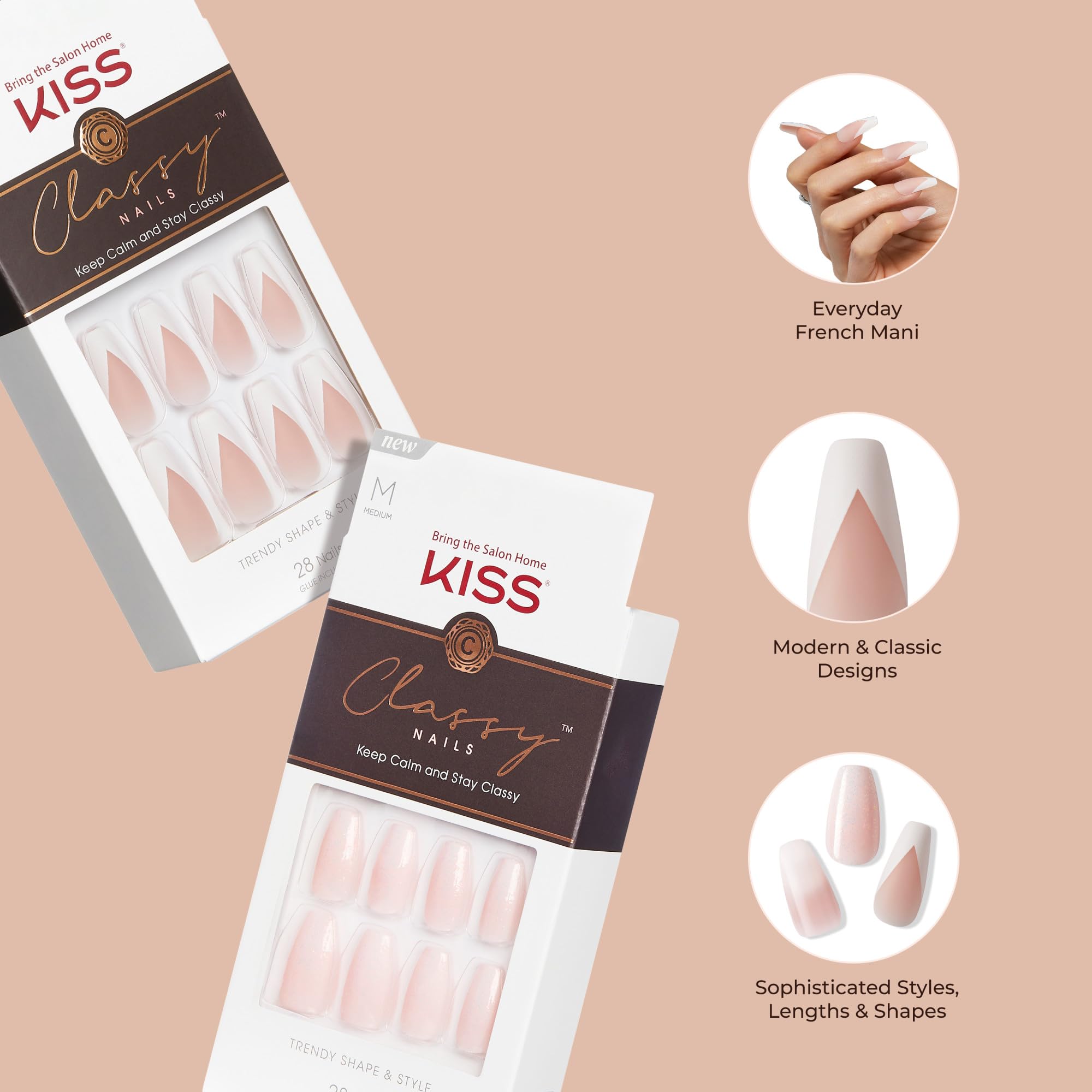 Uñas falsas KISS 28 unidades listas para aplicar.
