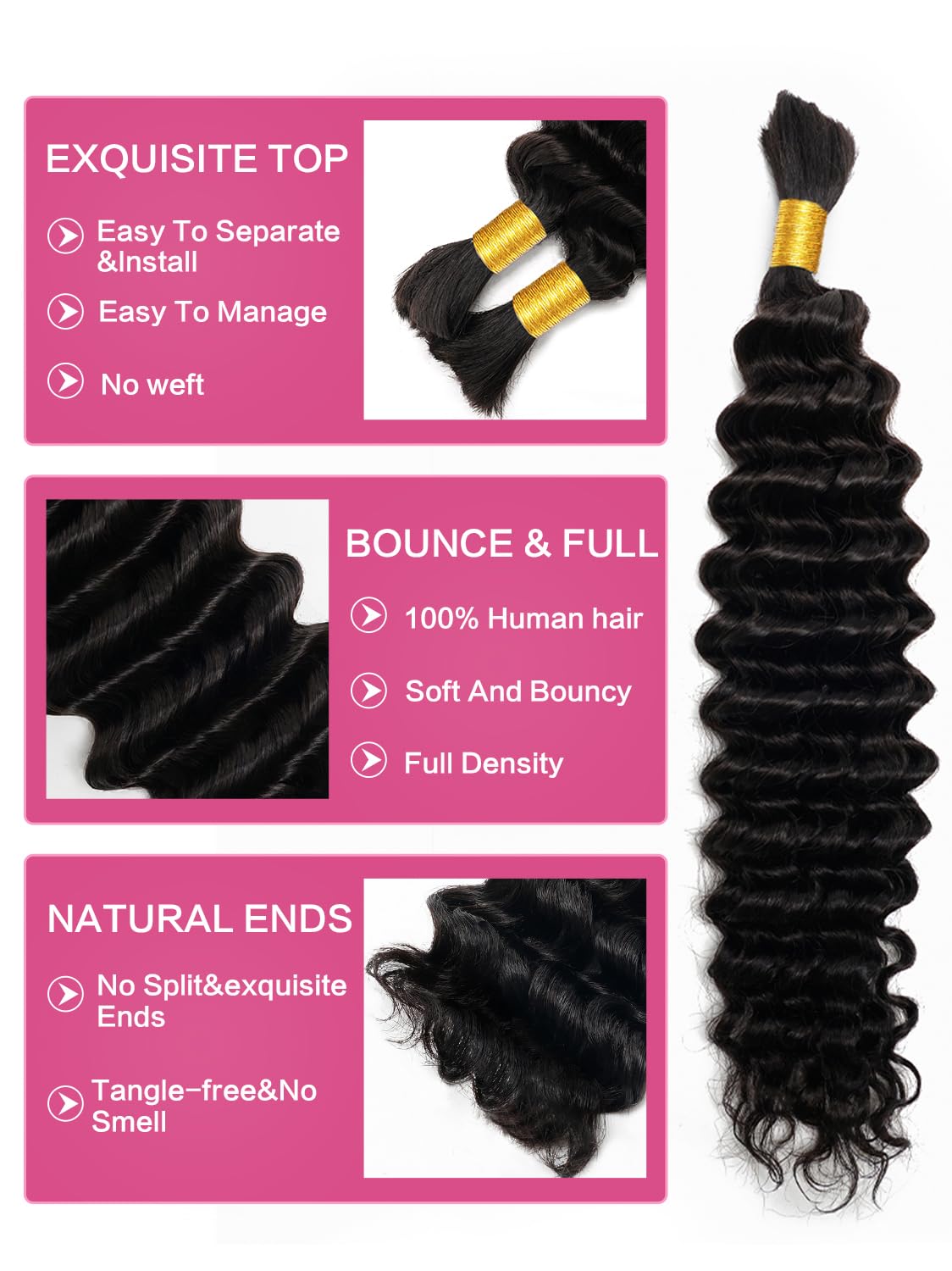 KISS HAIR cabello virgen 10A con onda profunda para trenzas