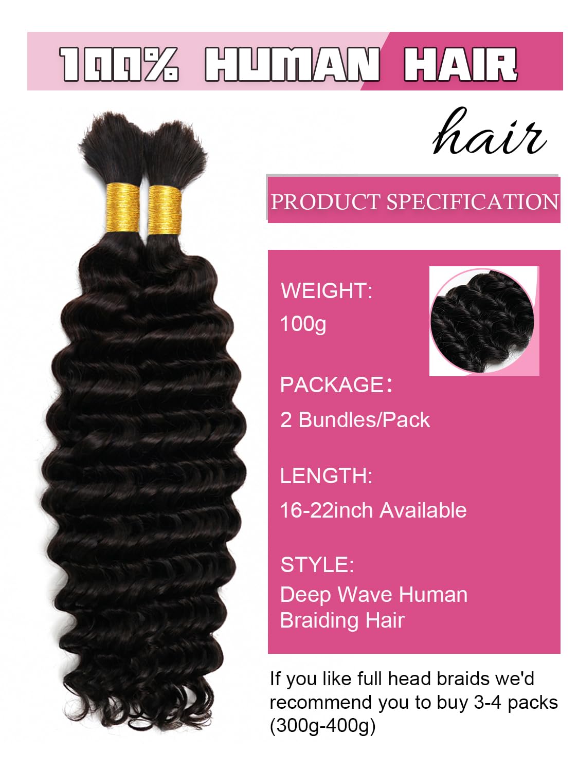 KISS HAIR paquete de 100 g para trenzas con onda profunda