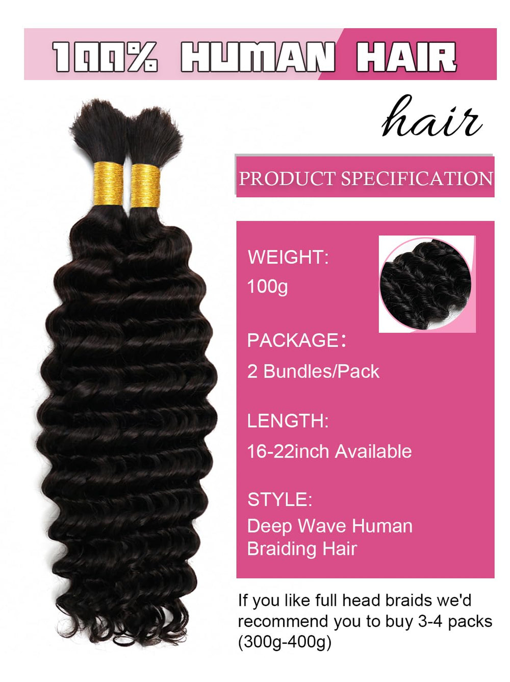 KISS HAIR paquete de 100 g para trenzas con onda profunda