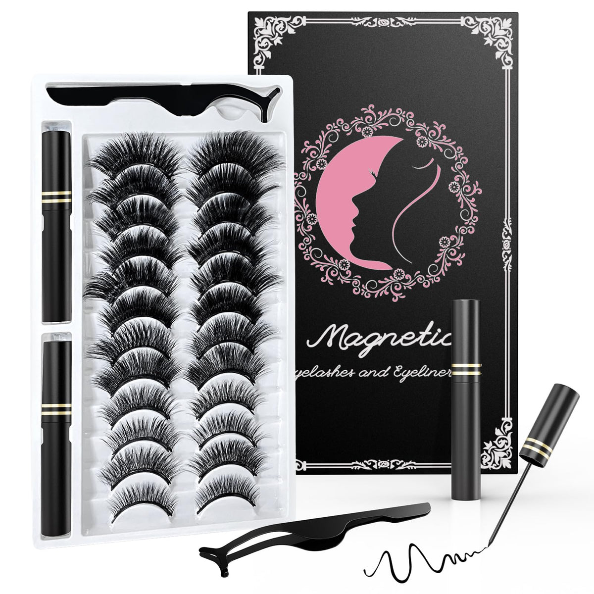 Kistep Pestañas Magnéticas con delineador integrado para un look natural.