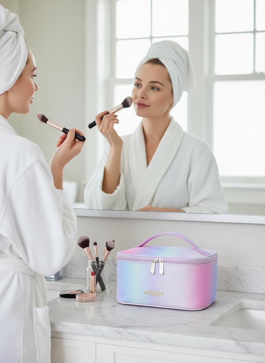 KITENROM bolsa arcoíris rosa degradado, perfecta para maquillaje diario.