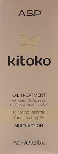 Kitoko aceite para el cabello, aplicación en las manos para distribución uniforme.