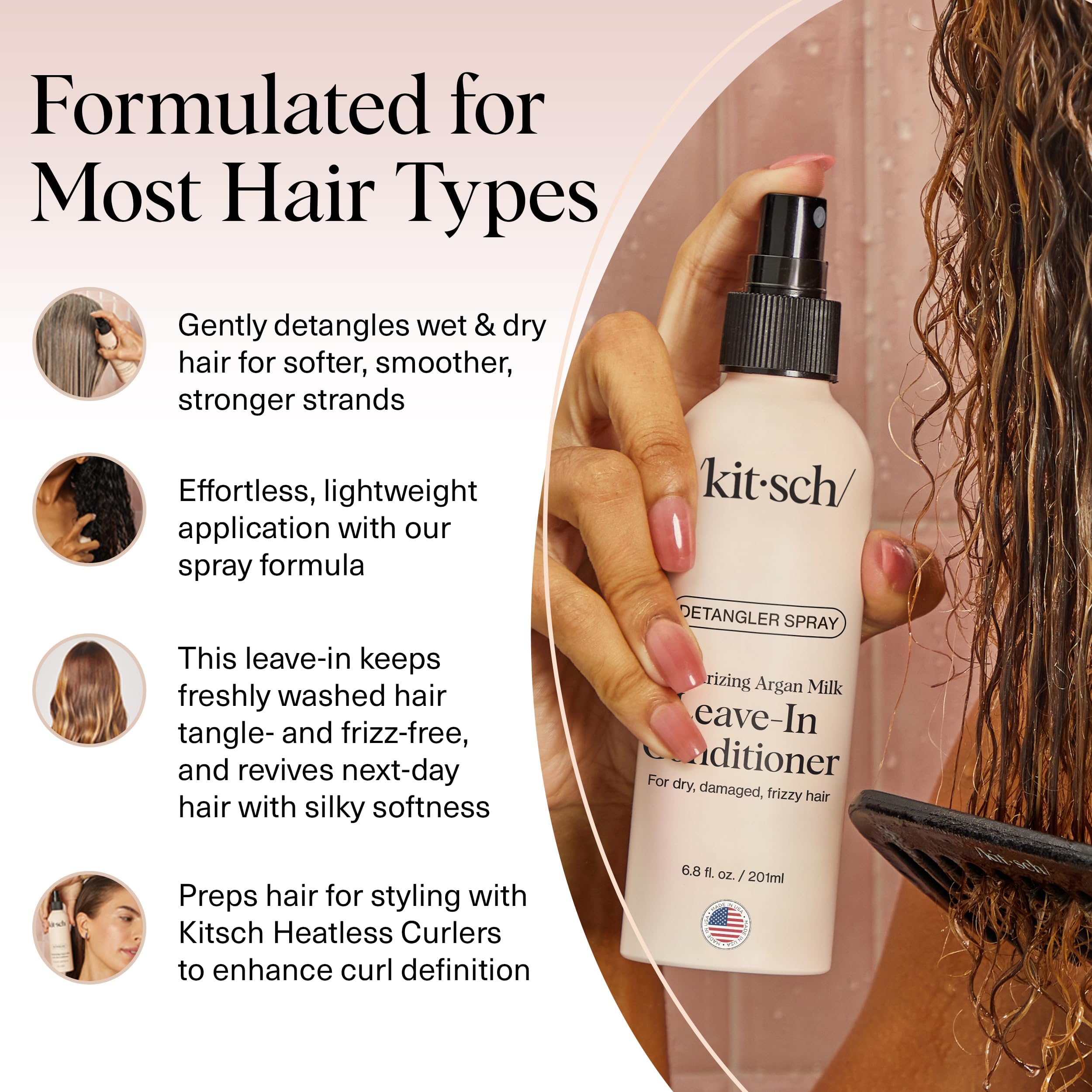 Kitsch Argan Milk Spray aroma vainilla y macadamia suave y agradable.