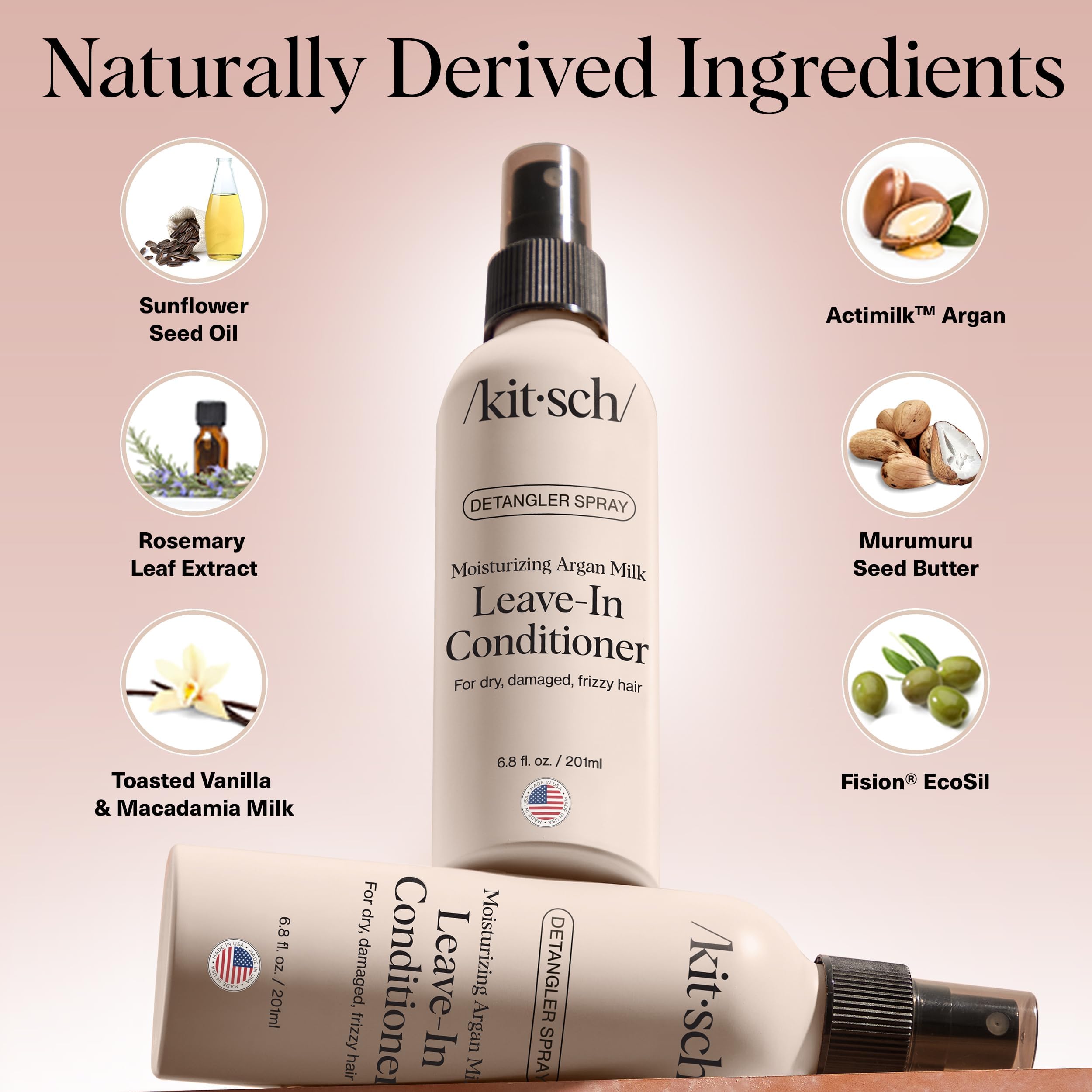 Kitsch Argan Milk Spray para cabello ondulado aporta suavidad y brillo.