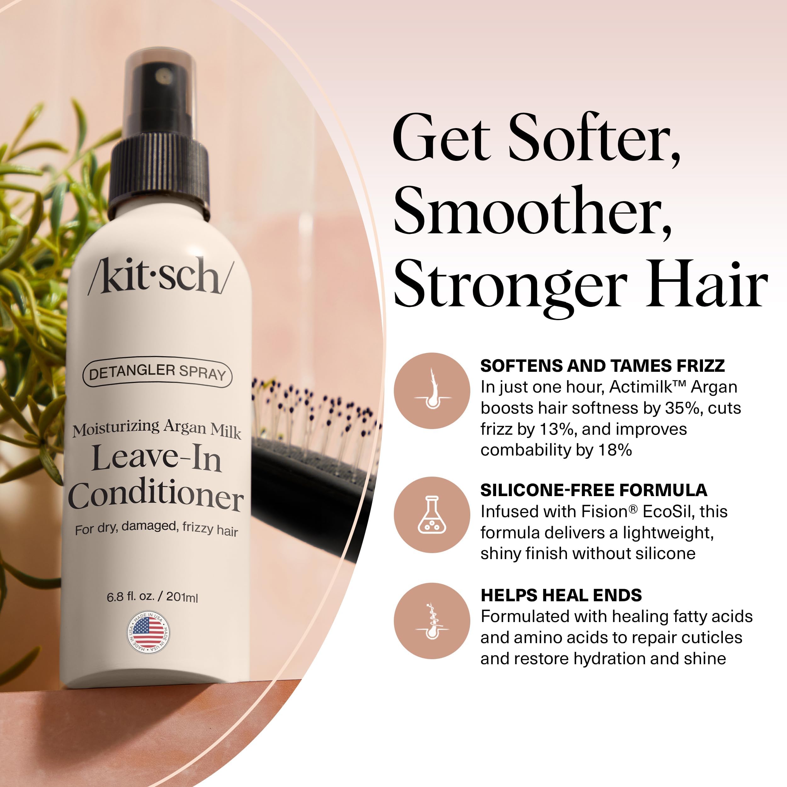 Kitsch Argan Milk Spray para cabello rizado define rizos con suavidad.