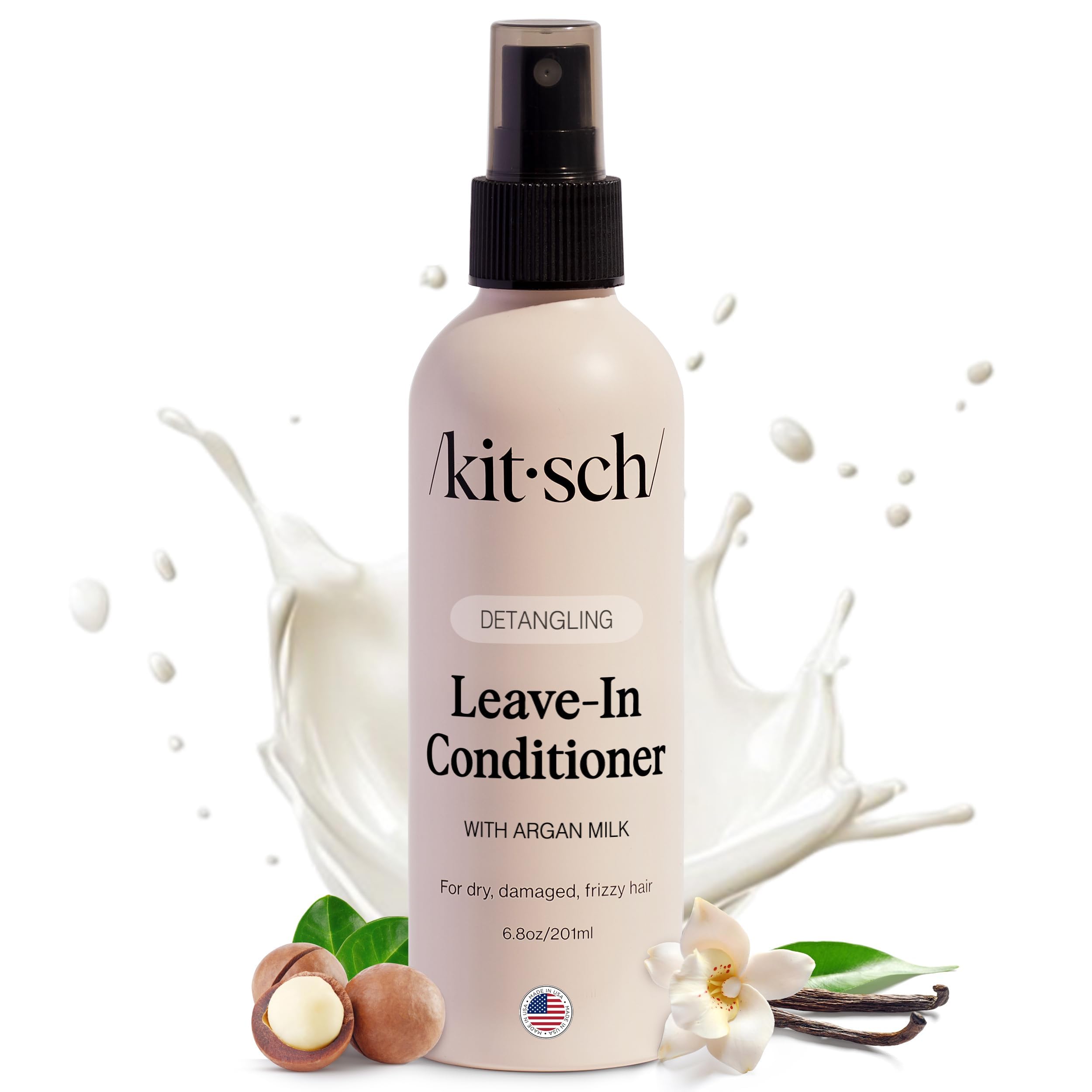 Kitsch Argan Milk Spray desenredante para cabello facilita peinado sin esfuerzo.