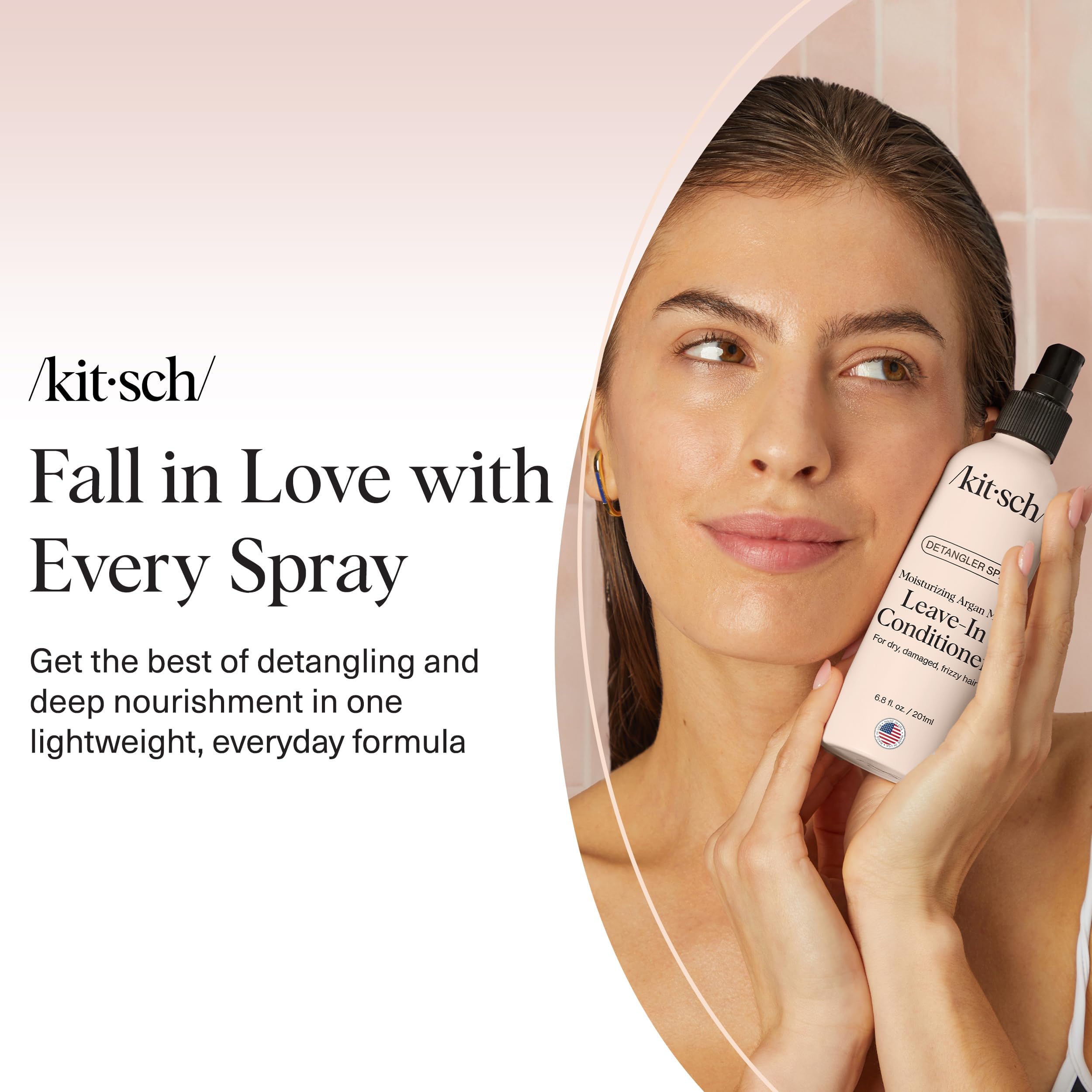 Kitsch Argan Milk Spray envase compacto, ideal para viaje.