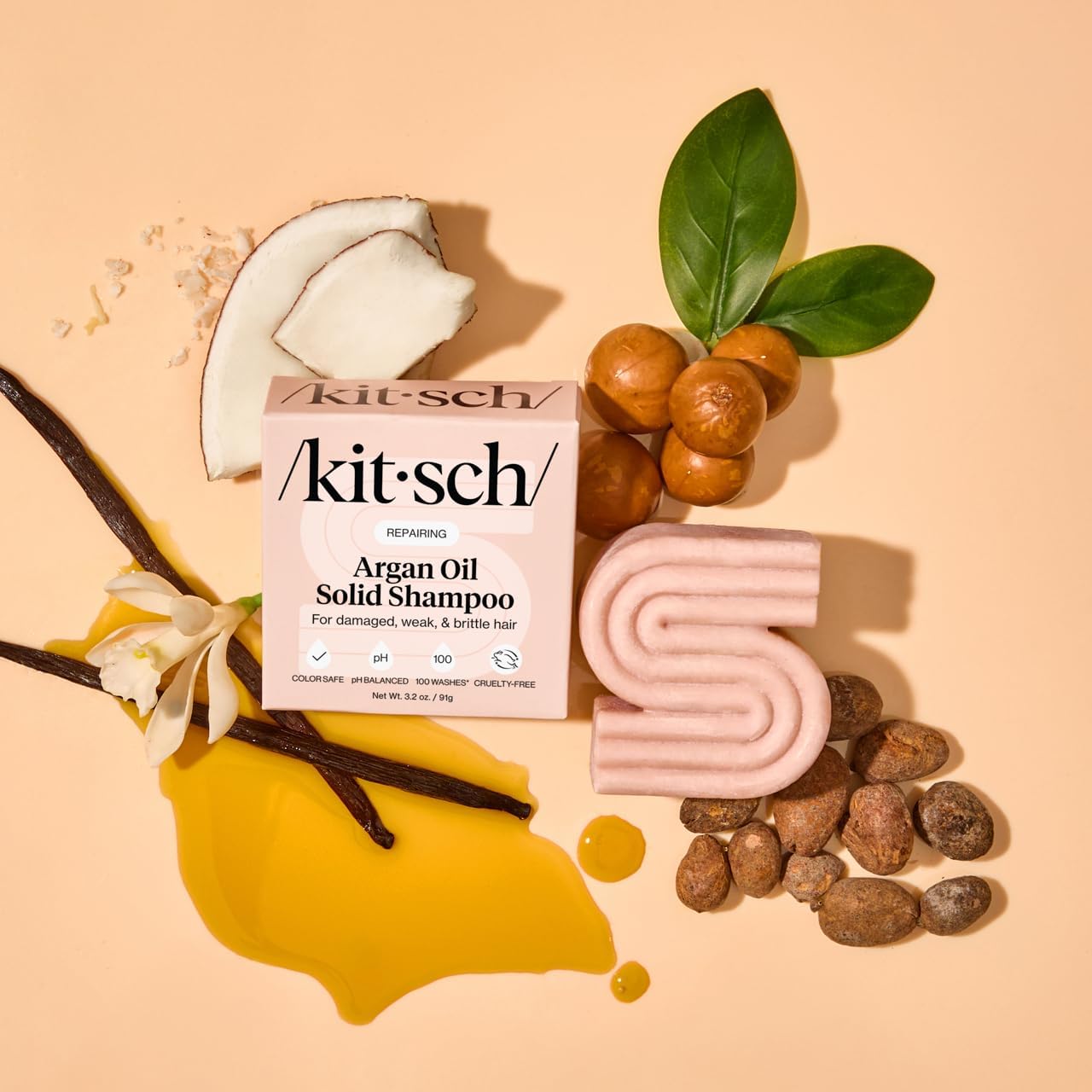 Kitsch Argan Oil Shampoo Bar empaque sostenible para el cabello.