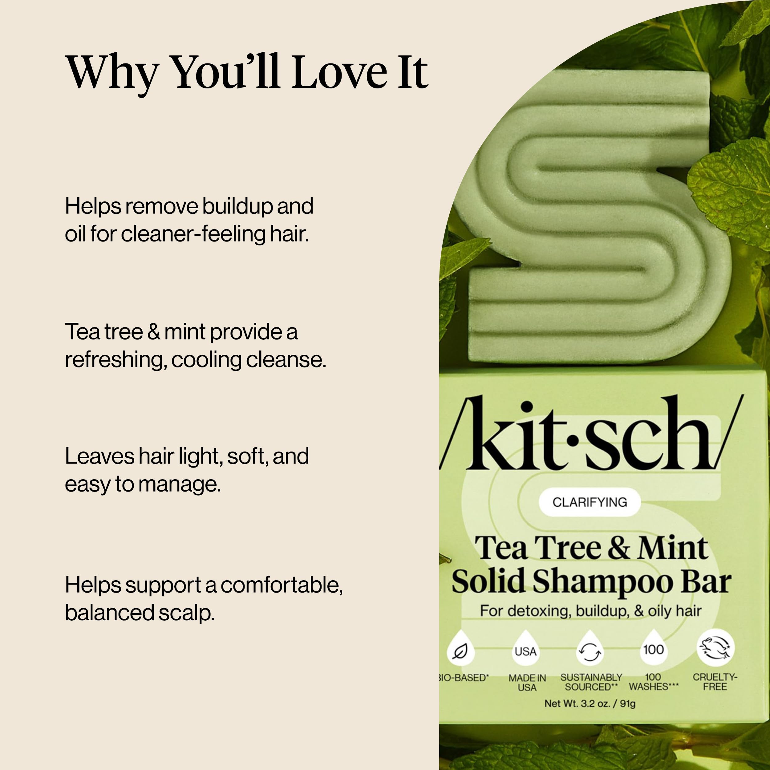 Kitsch barra de champú vegana para cuidado diario sin plástico