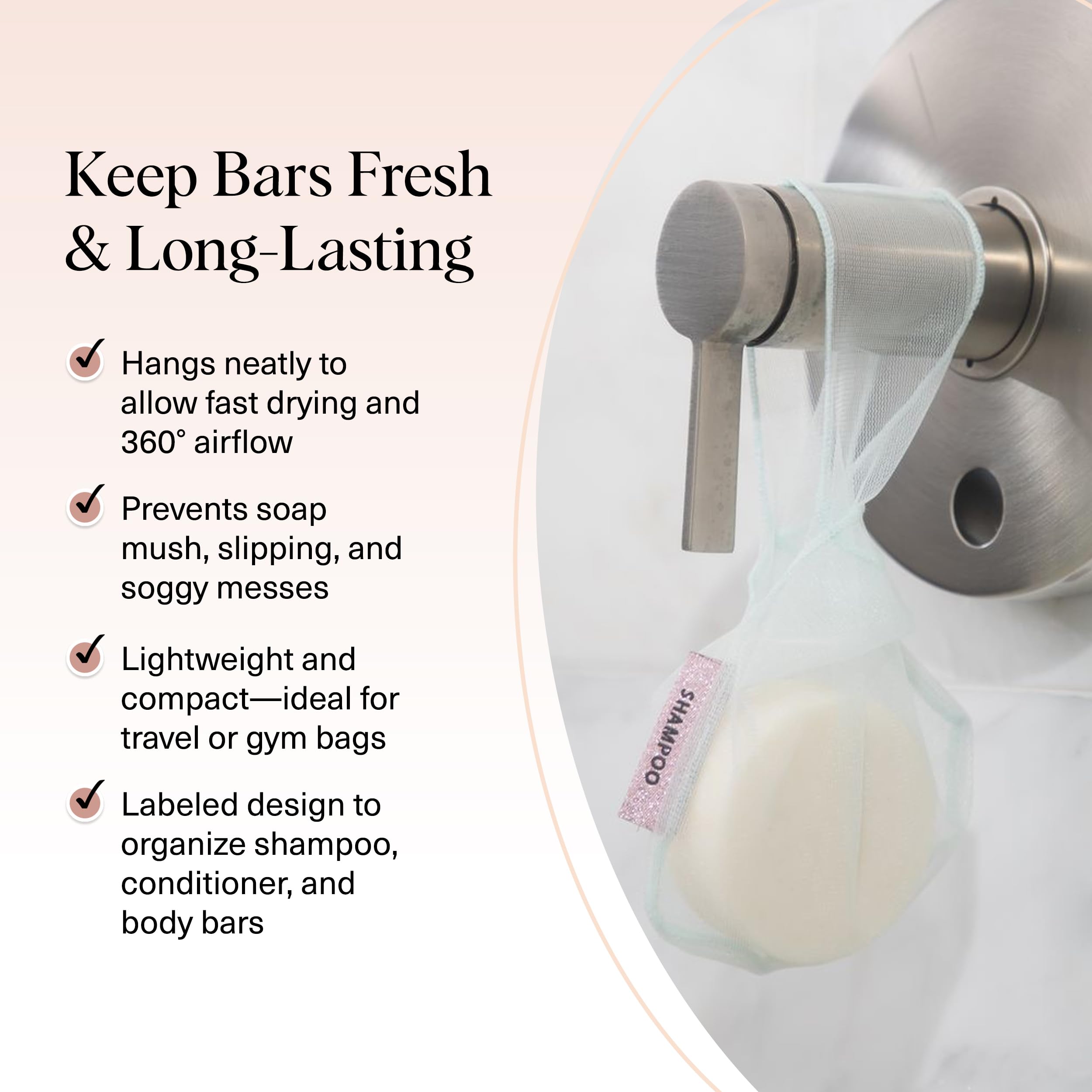 Kitsch bolsa-jabon-barra-champu: mantiene orden y evita mezclar barras.