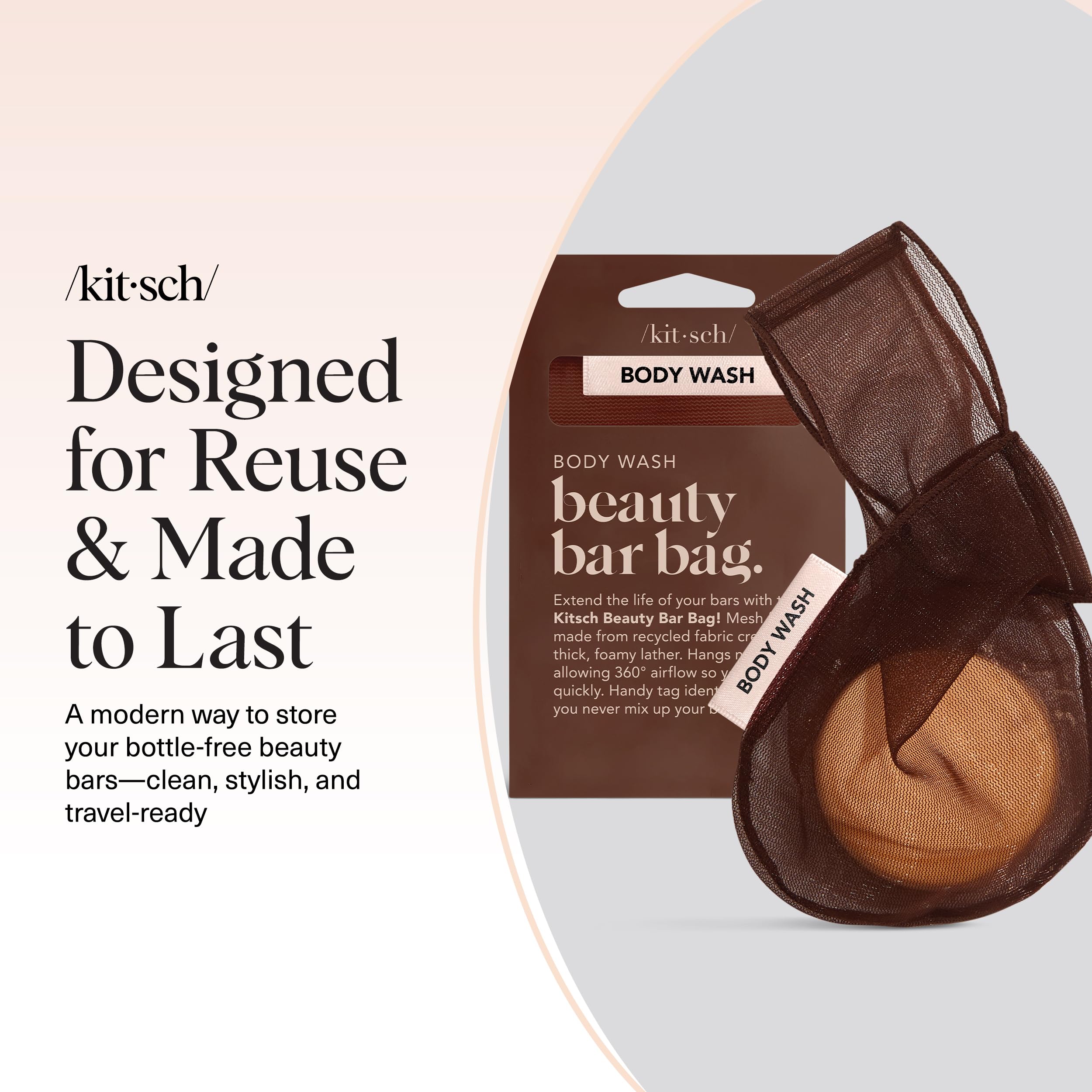 Kitsch bolsa malla uso-diario ideal para baño y ducha, orden y practicidad.