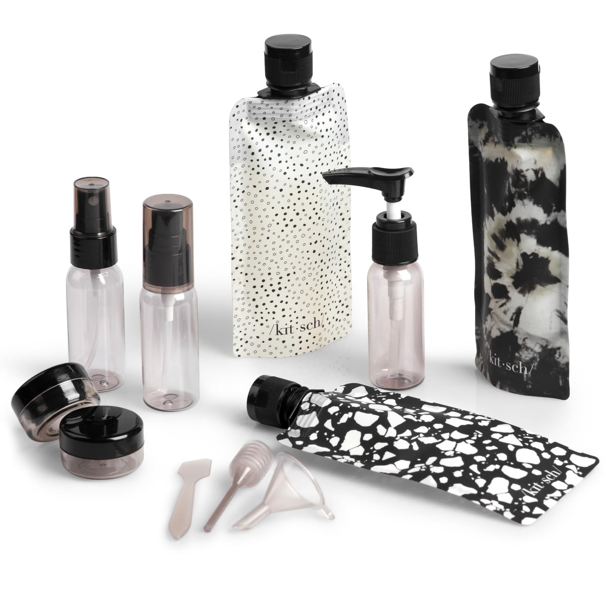 Kit Kitsch de botellas de viaje en estuche, solución compacta para líquidos