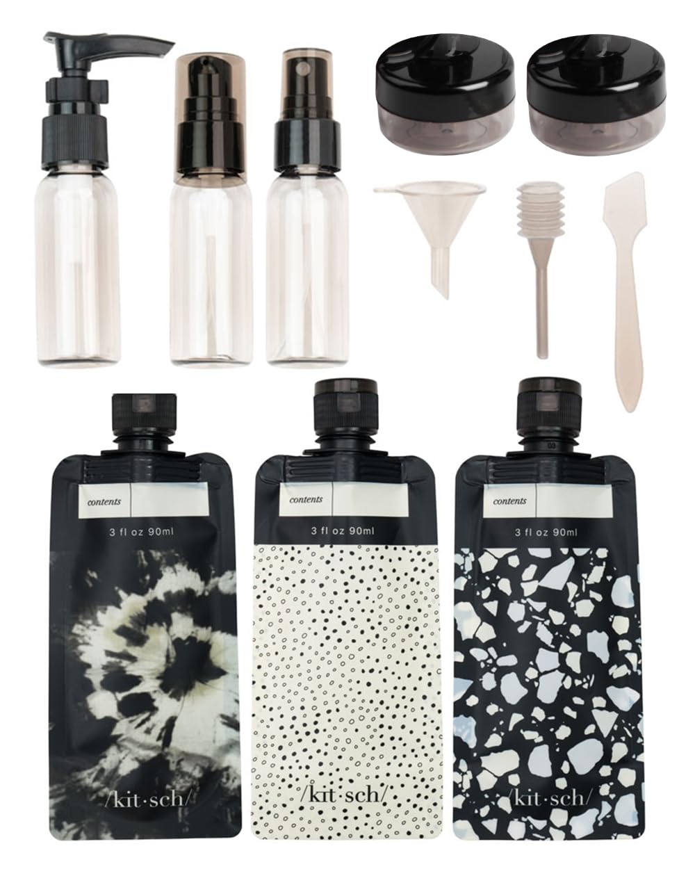 Uso en maleta con botellas Kitsch, kit compacto para viajar