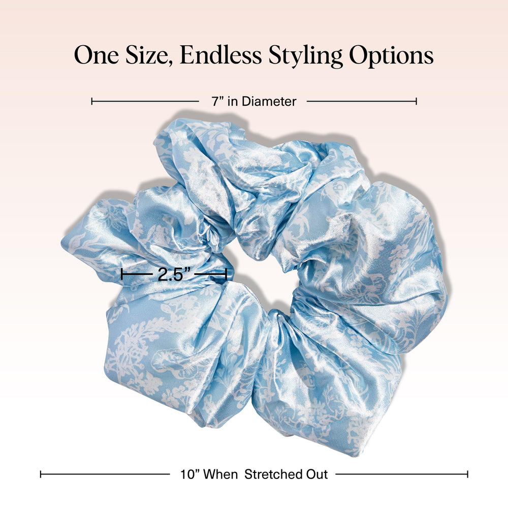Kitsch Bridgerton scrunchies de satén en azul, uso diario sin tirones para cabello suave.