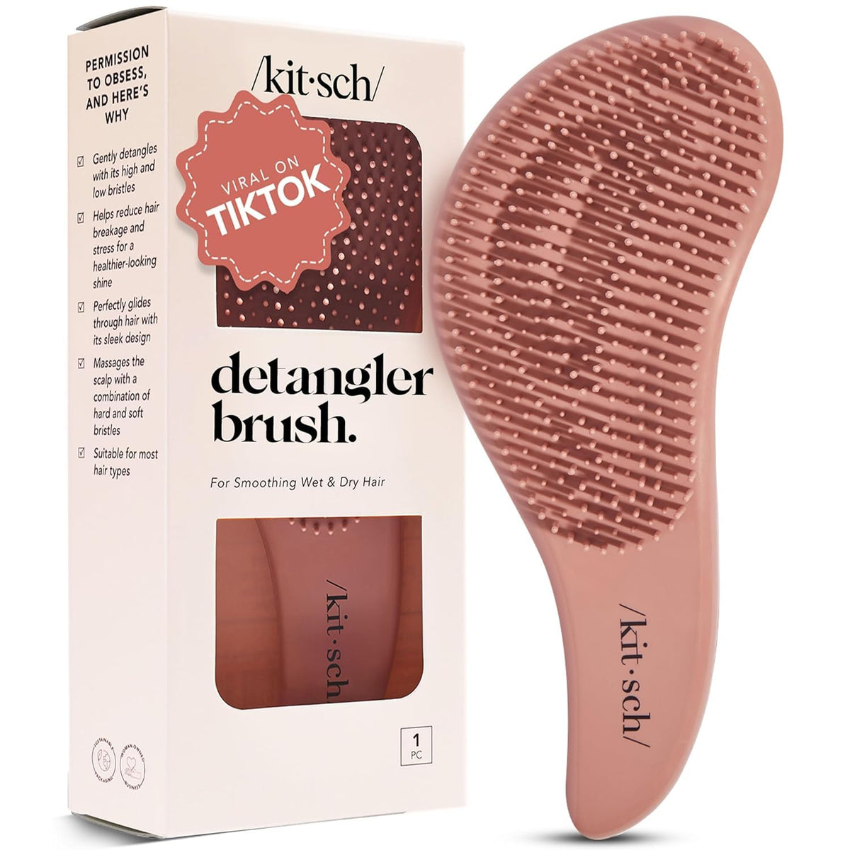 Kitsch cepillo desenredante primer plano cerdas flexibles para peinado suave
