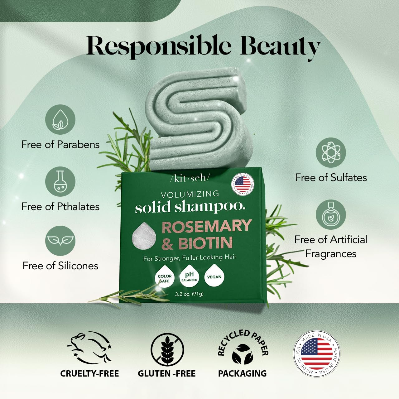 Kitsch champú en barra con romero ingrediente clave