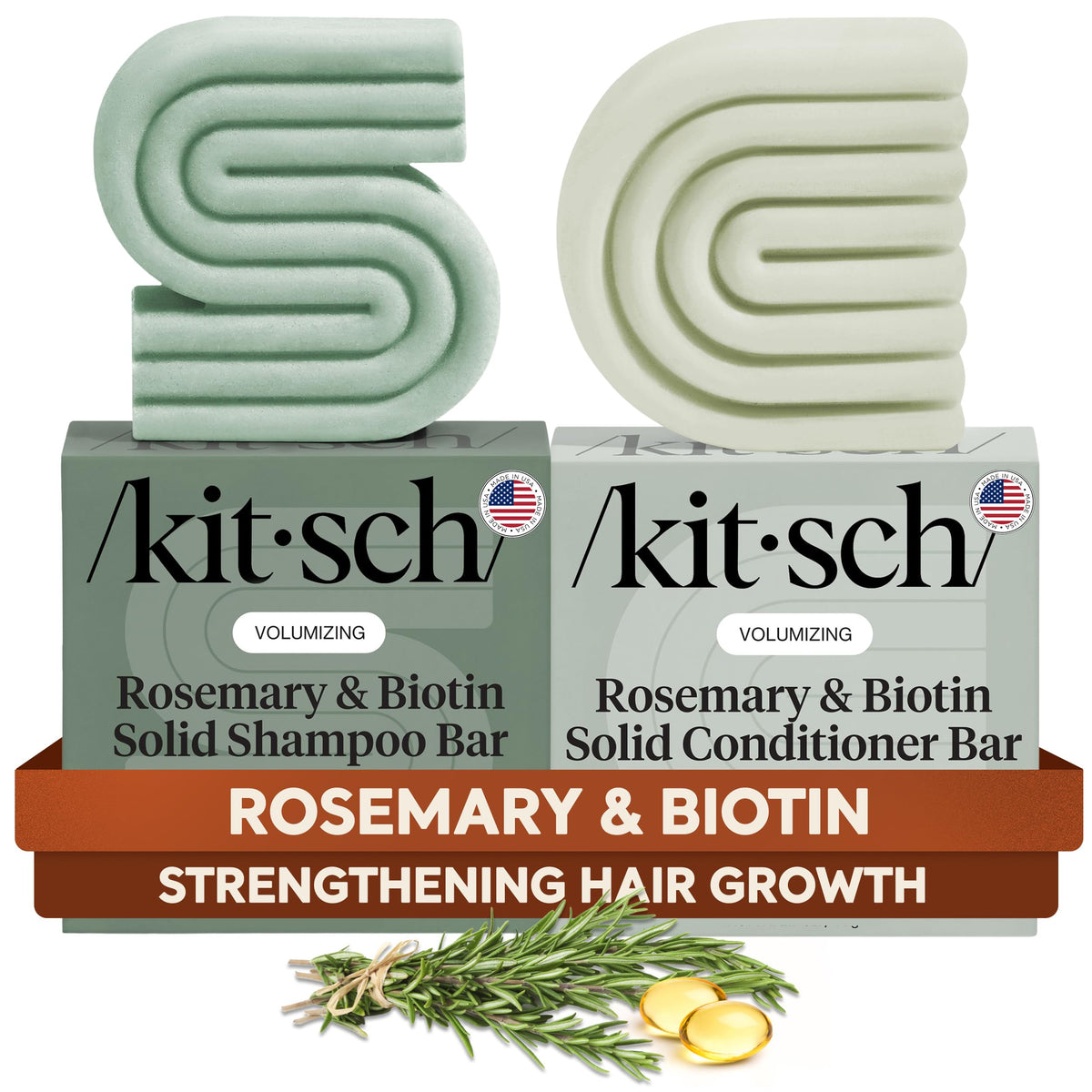 Kitsch champú romero biotina barra: limpieza suave para cabello fino.