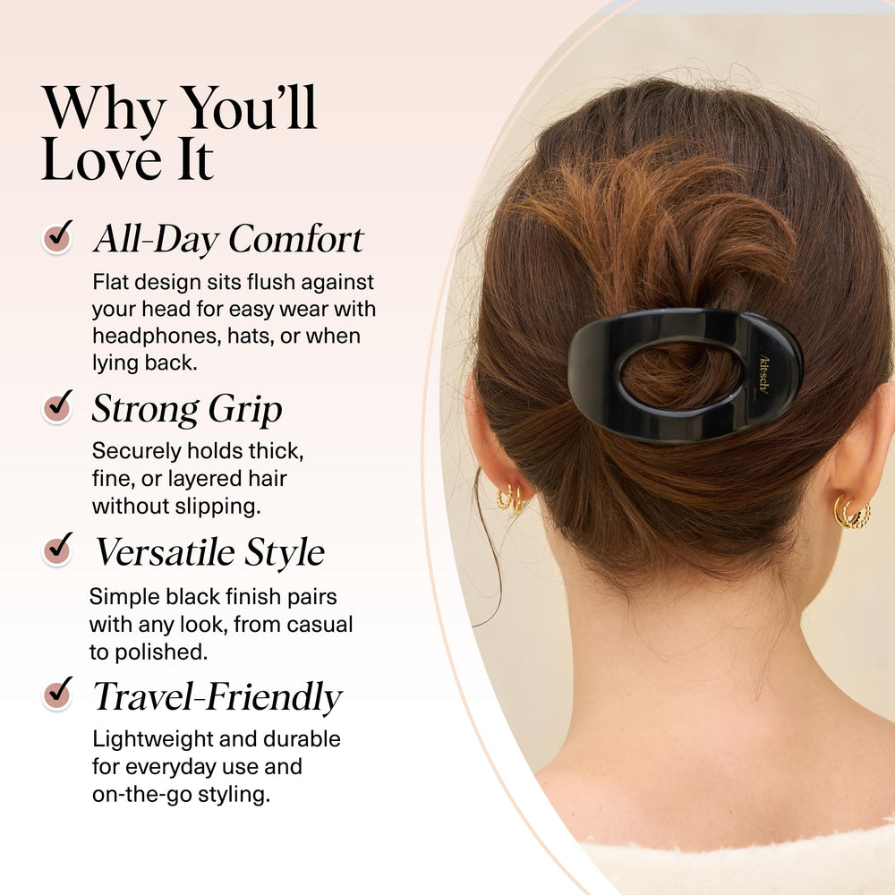 Kitsch Clip Plano Negro en mano, demostrando agarre firme