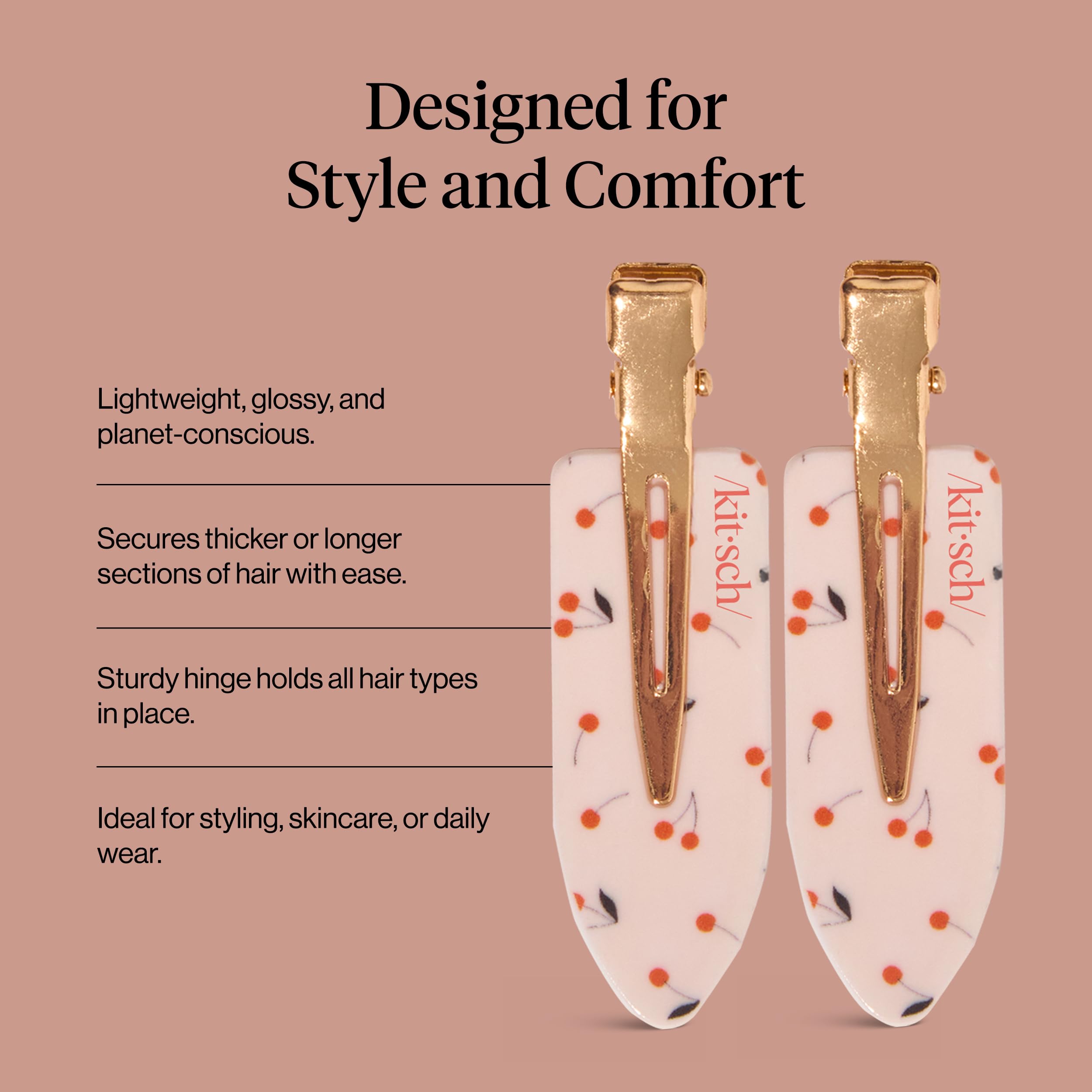 Kitsch clip chic con estampado cereza para todo tipo de cabello.