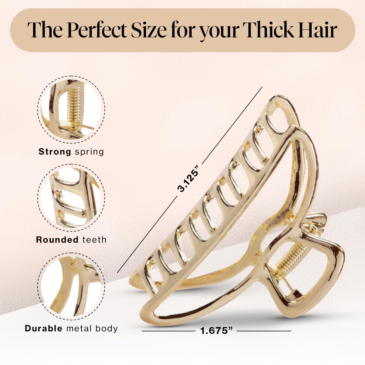Kitsch pinzas de metal hematita, sujeción estable para cabello fino o grueso.