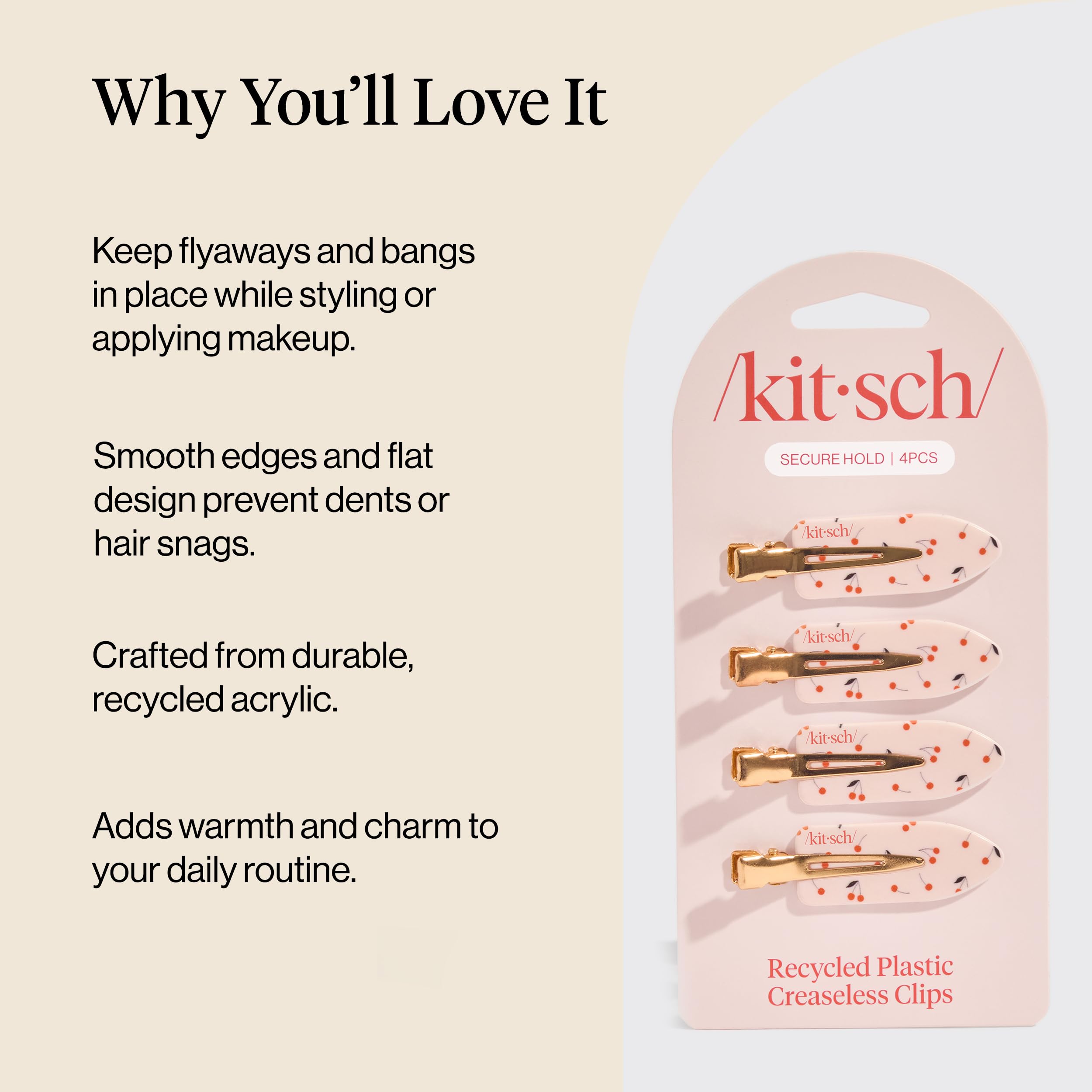 Kitsch clip de pelo en acción mantiene mechones al secado cómodo.