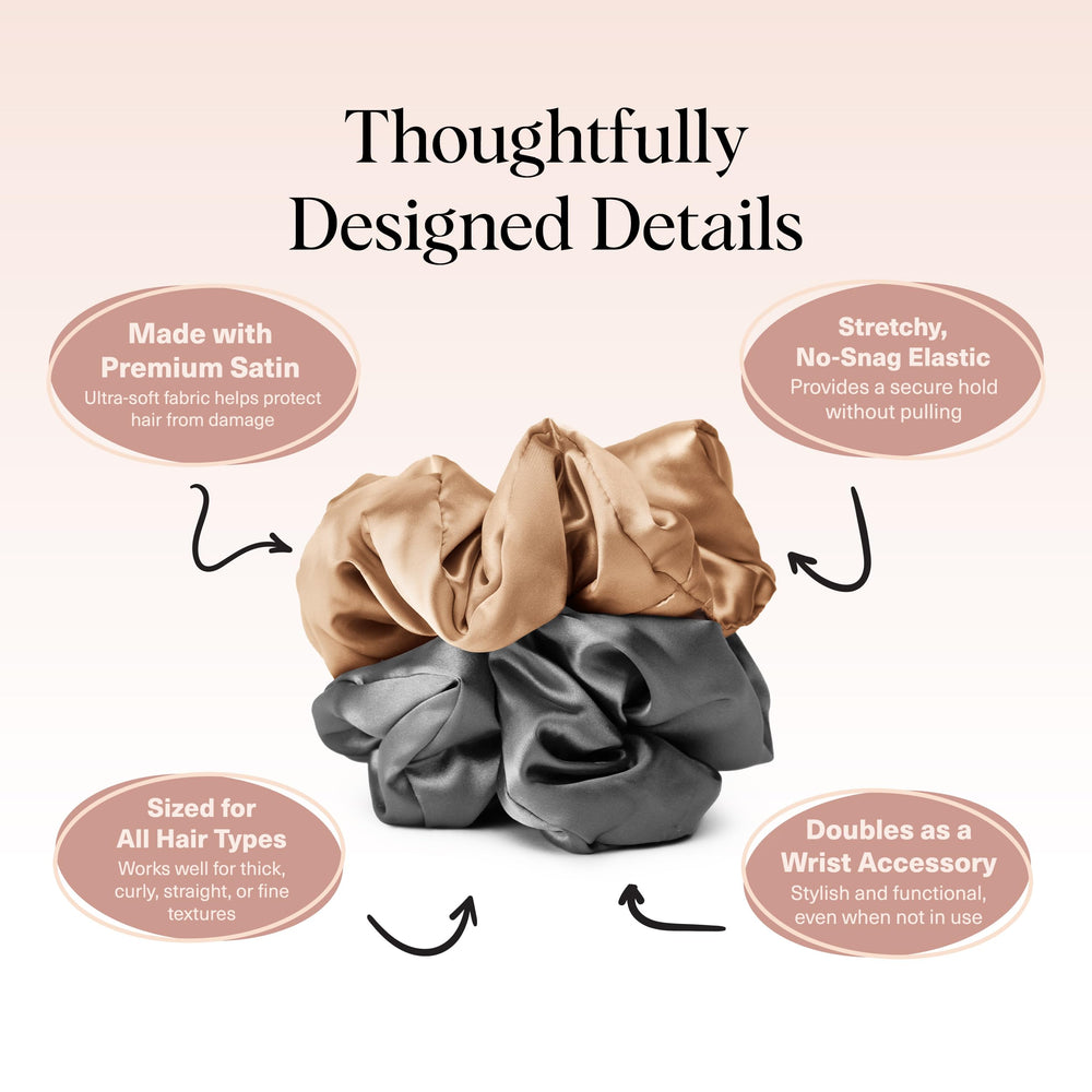 Kitsch coletas satinadas sin marcas, ideales para cabello fino o grueso.