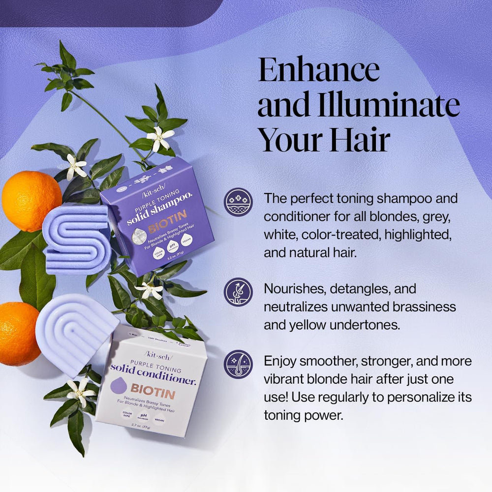 Kitsch conditionneur solide violet pour blondes, nourrit et protège la couleur.