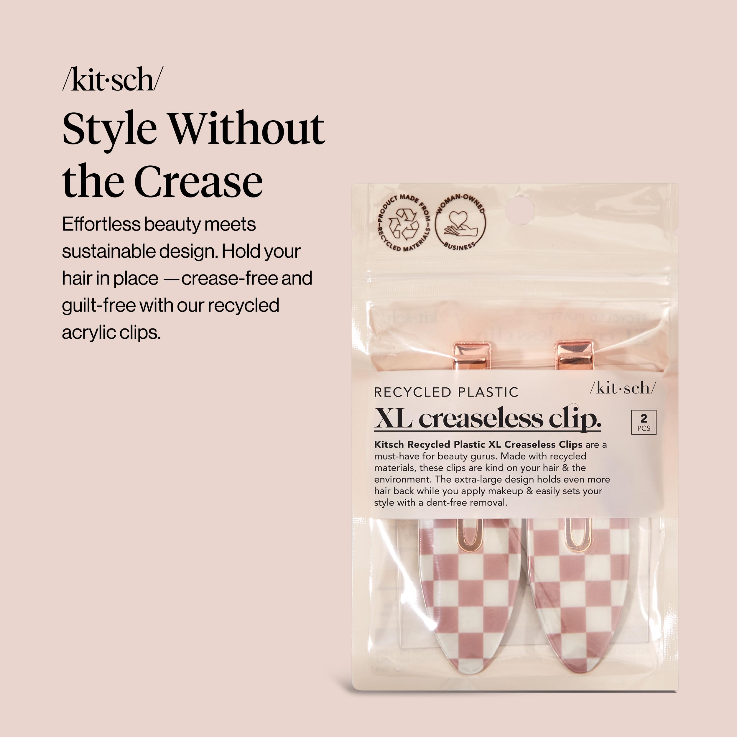 Clip sin pliegues Kitsch, patrón de cuadros terracota, ideal para peinar.