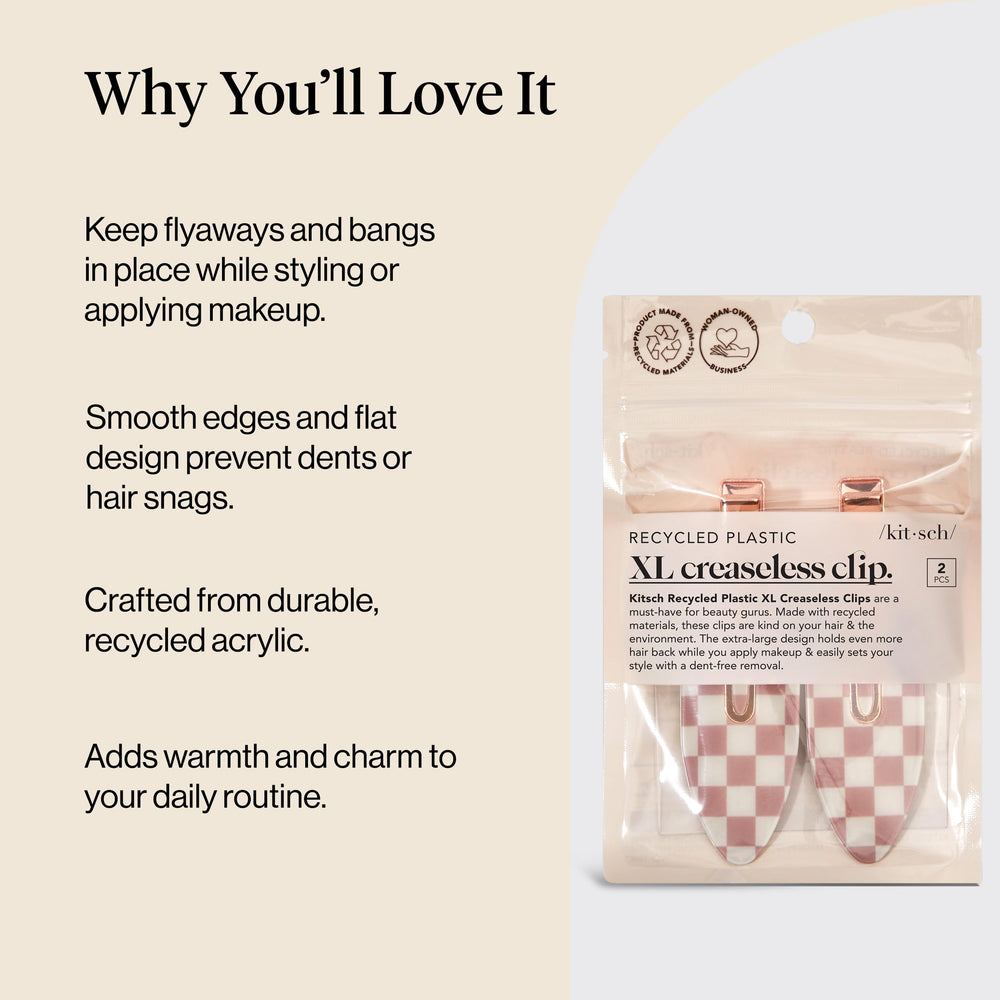 Kitsch clip grande, cuadros terracota, agarre seguro para mechones gruesos.