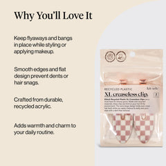 Kitsch clip grande, cuadros terracota, agarre seguro para mechones gruesos.