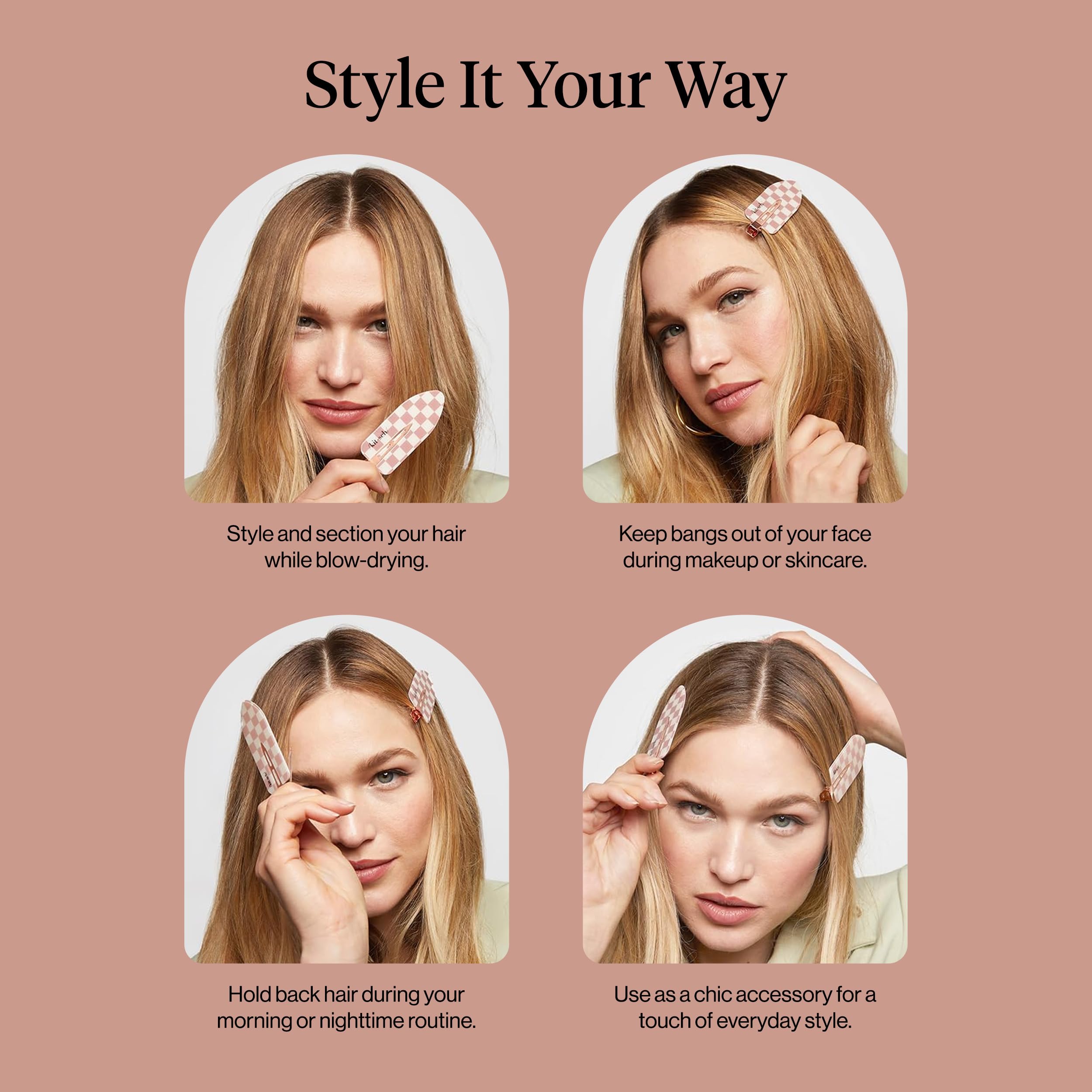 Kitsch clip sin pliegues, acabado brillante terracota a cuadros.