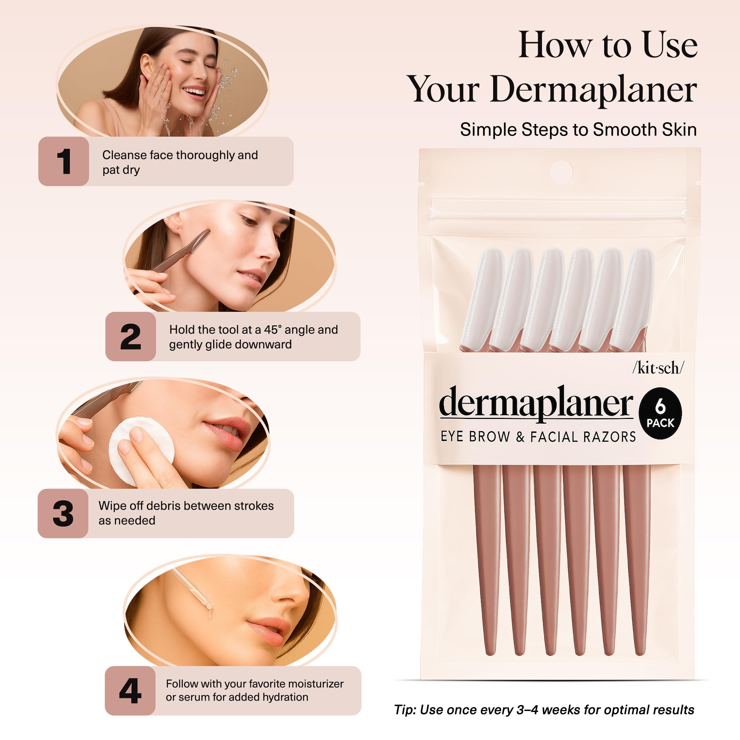 Kitsch Dermaplane Afiladora facial, formato compacto ideal para viaje y bolso.