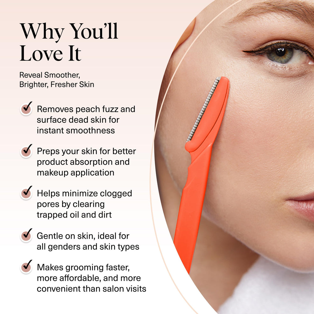 Kitsch Dermaplane Razor exfolia suavemente para una piel más receptiva a los sueros.