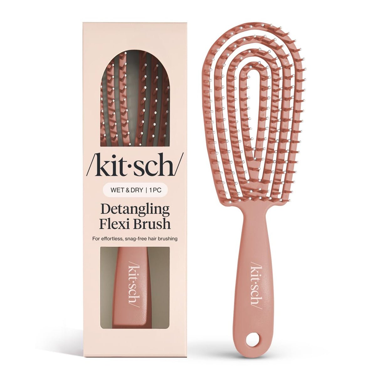 Kitsch Cepillo Desenredante con marco flexible deslizándose suavemente por el cabello, evitando tirones