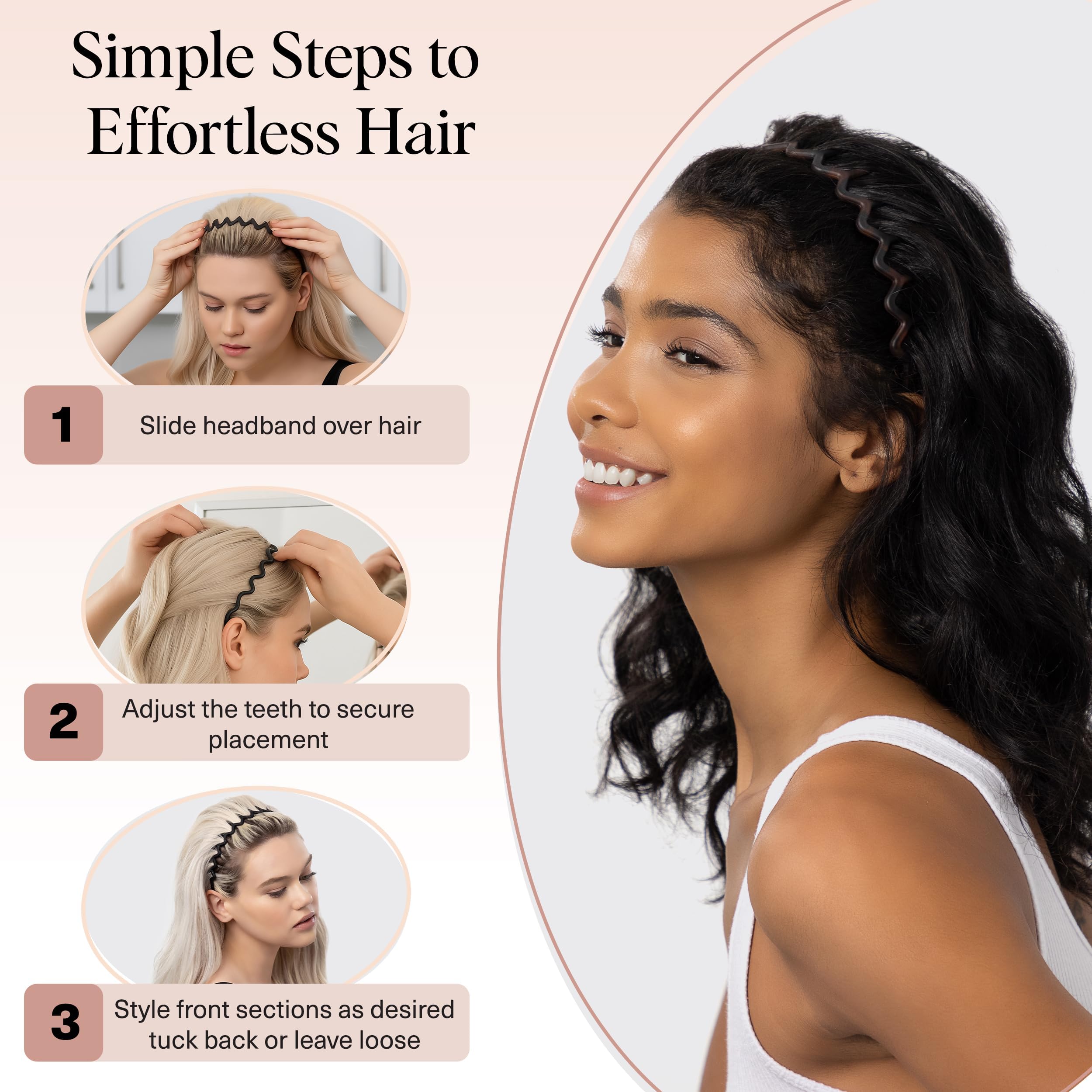 Diadema Zig Zag de Kitsch con dientes, perfecta para controlar el cabello rebelde.