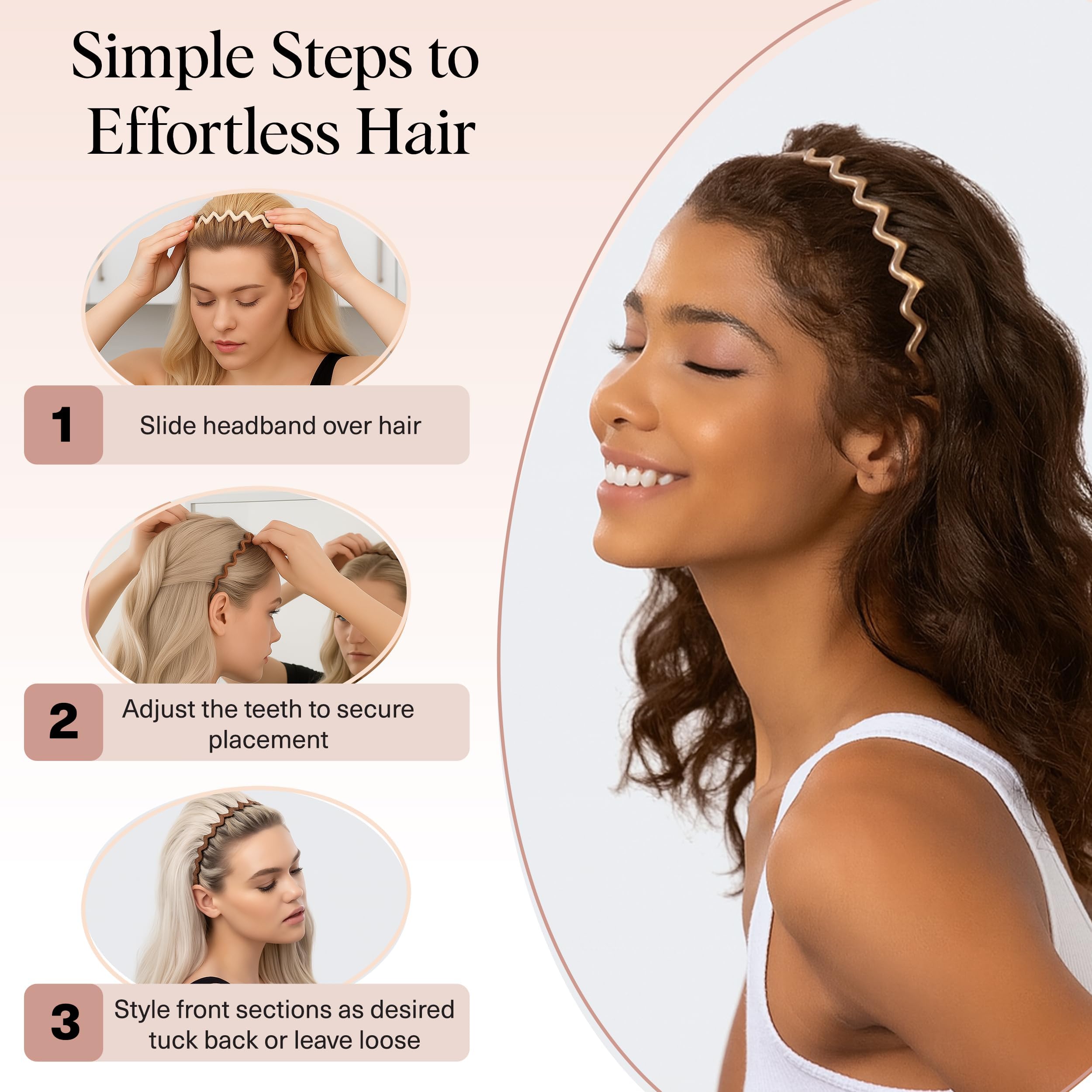 Kitsch diadema zigzag dientes suaves para peinado fácil.