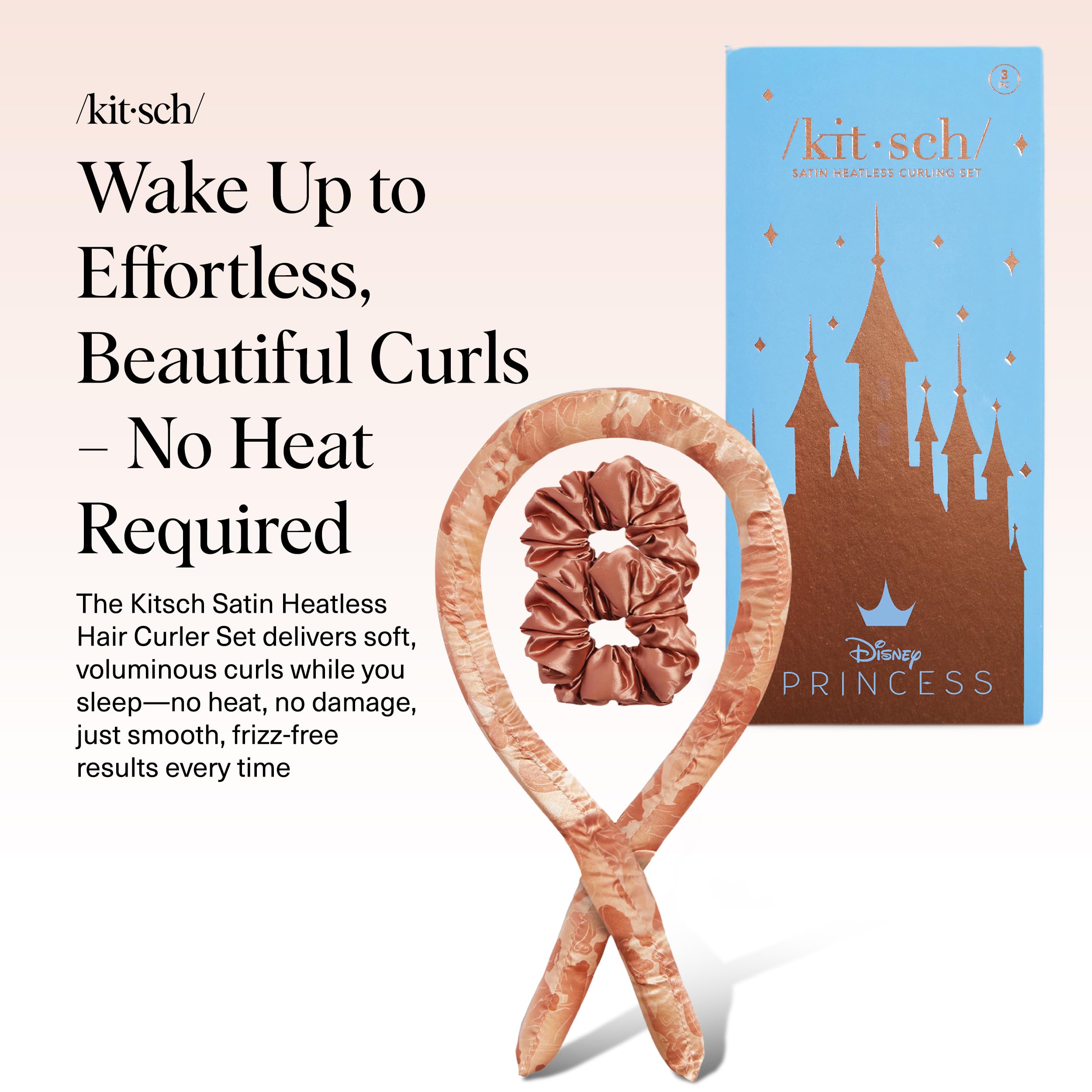 Dos scrunchies satén de Kitsch Disney Satin para fijar rizos con suavidad.