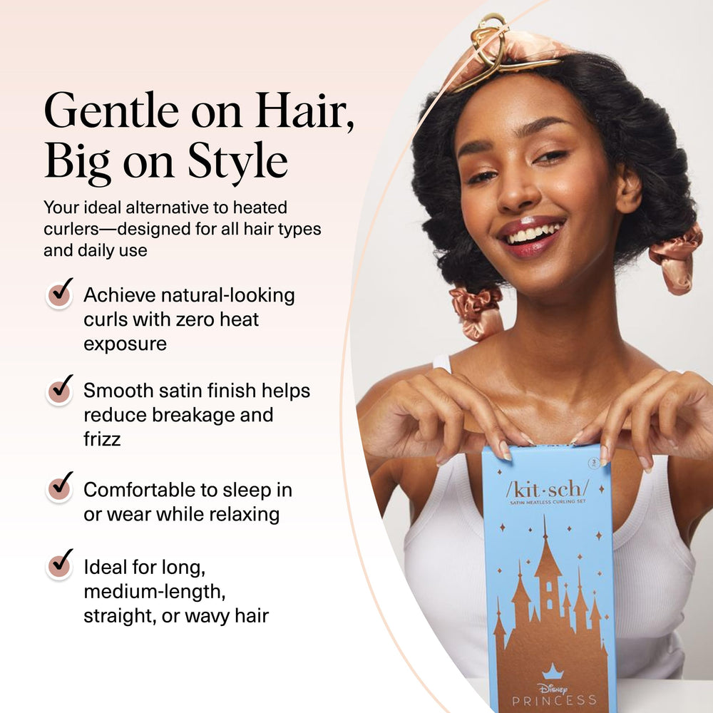 Rodillo de rizo de Kitsch Disney Satin para lograr rizos definidos sin calor.
