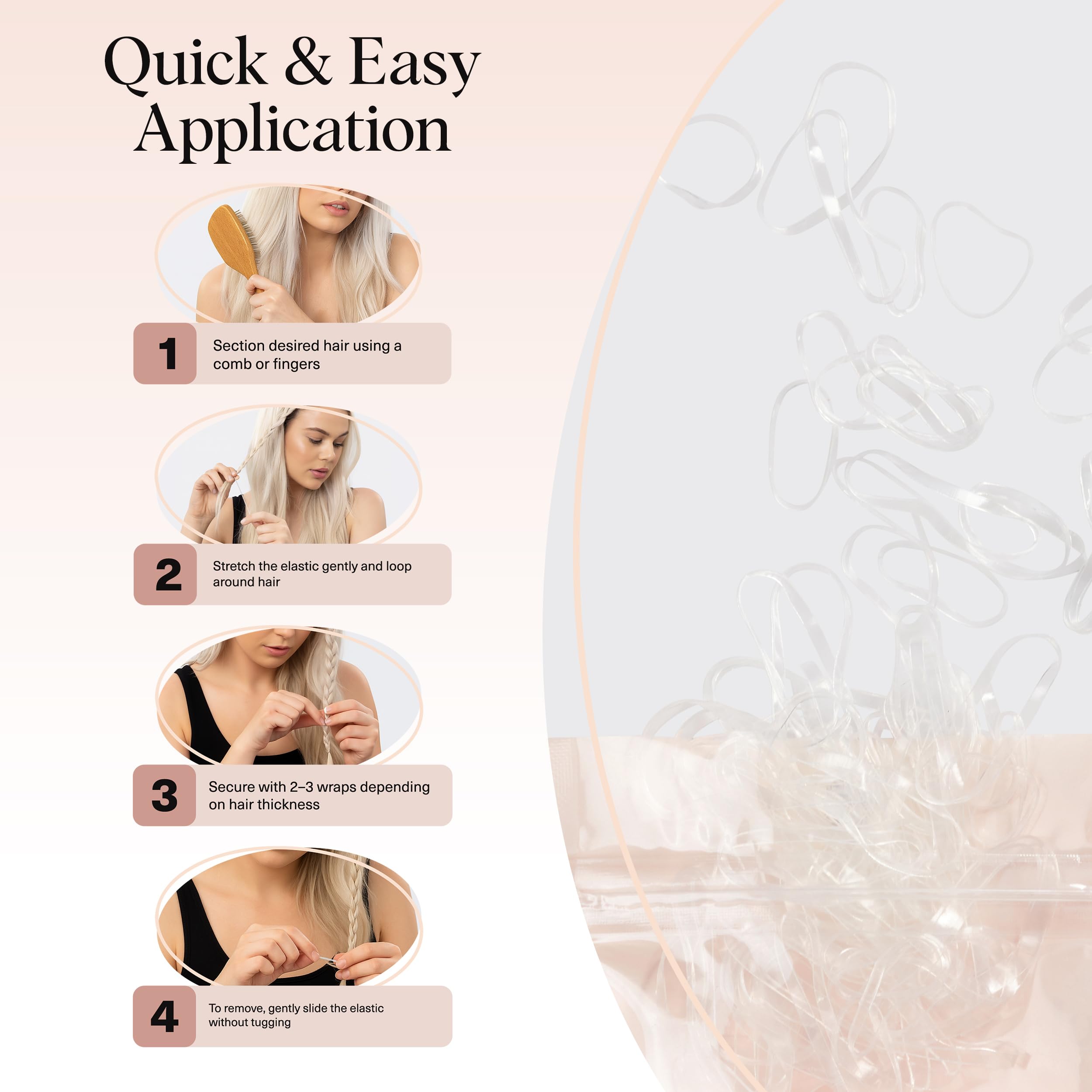 Kitsch elásticos ofrecen protección suave, evitando dolor al quitarse para un peinado diario