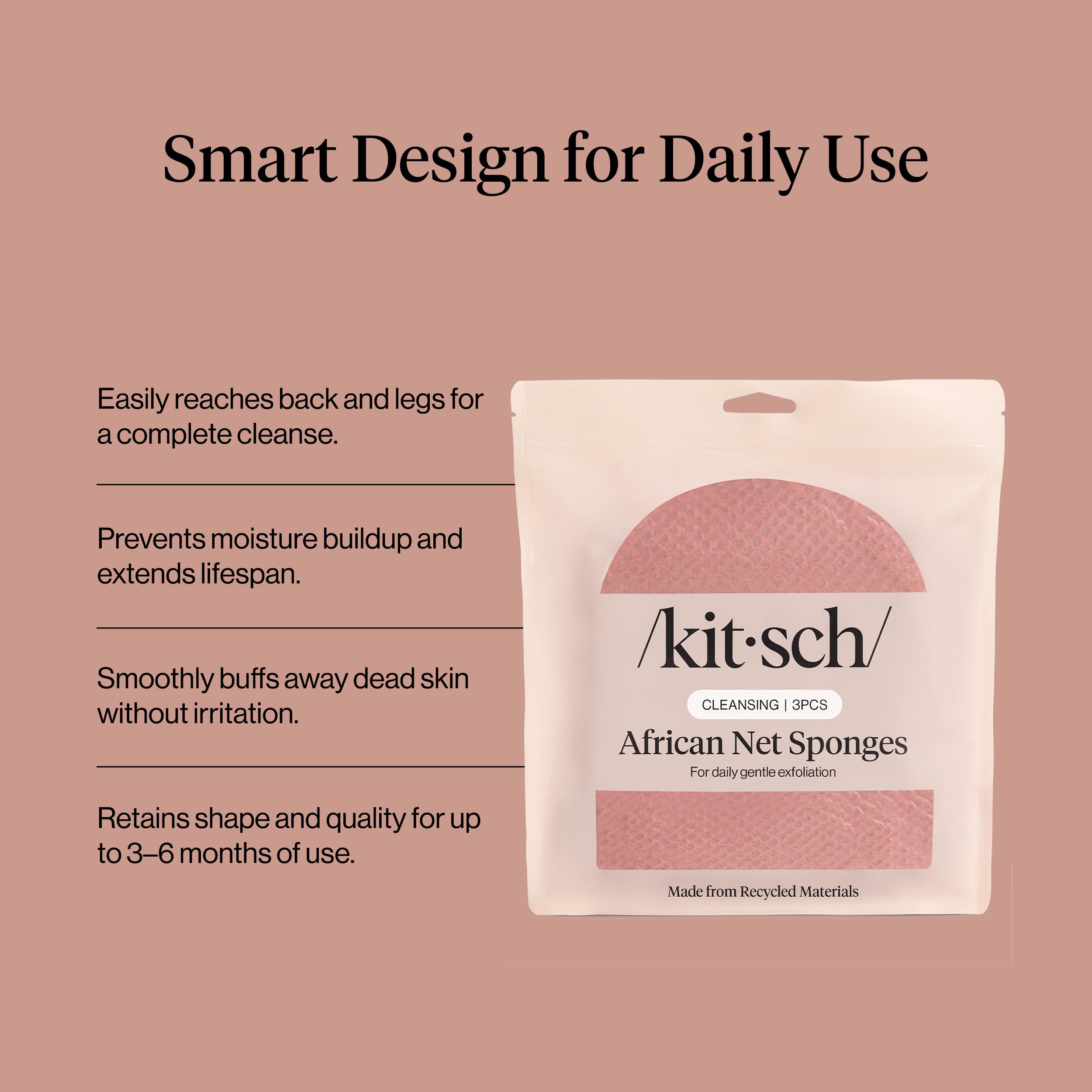 Kitsch esponja de red africana genera espuma abundante con gel de ducha.