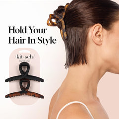 Kitsch grandes clips cabello, uso diario, acabado mate negro