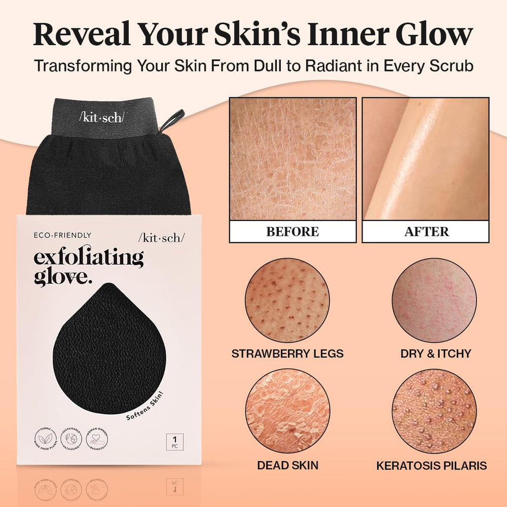 Guante exfoliante de Kitsch para preparar la piel para un afeitado cómodo.