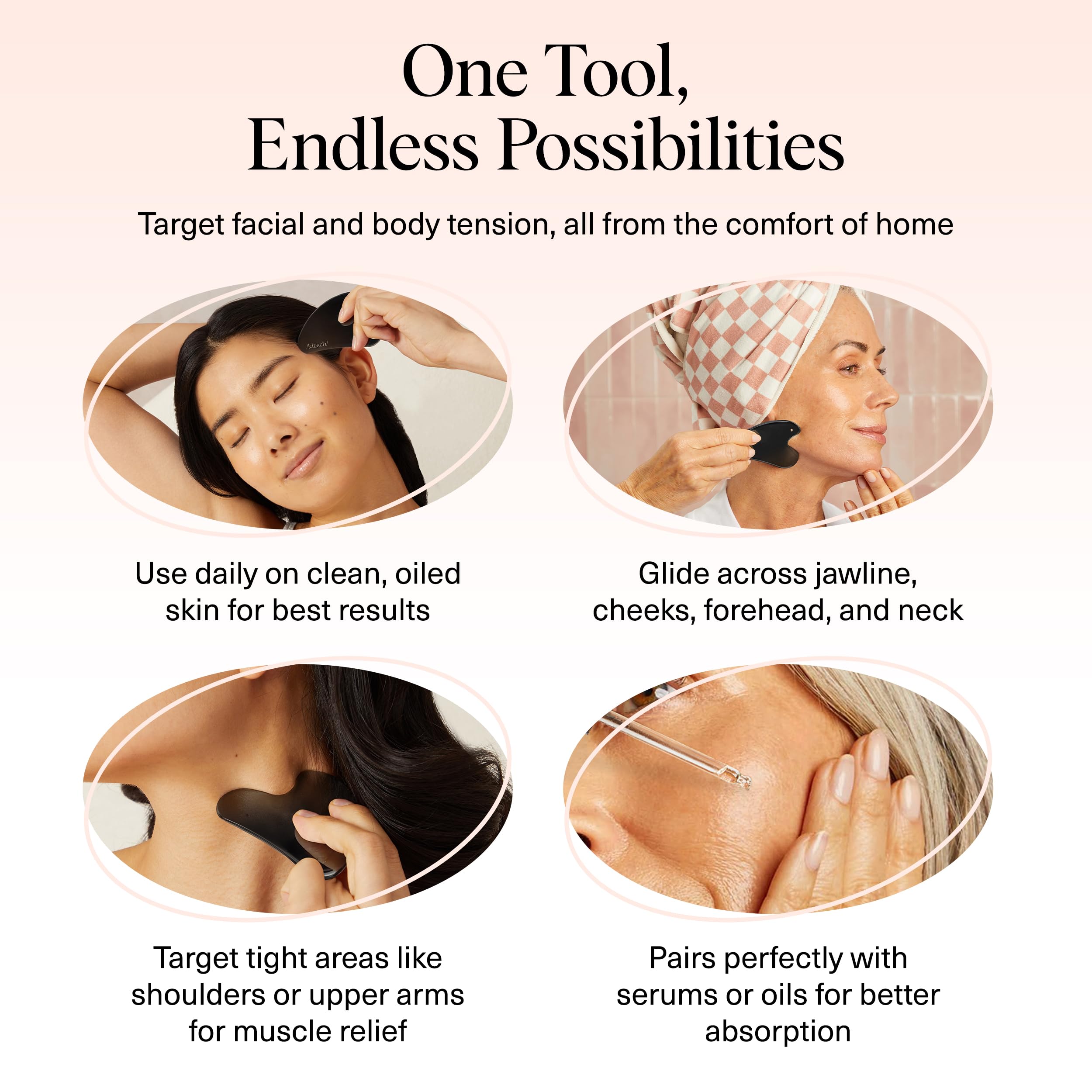 Kitsch Gua Sha permite cuidado del contorno de ojos con masajes suaves.